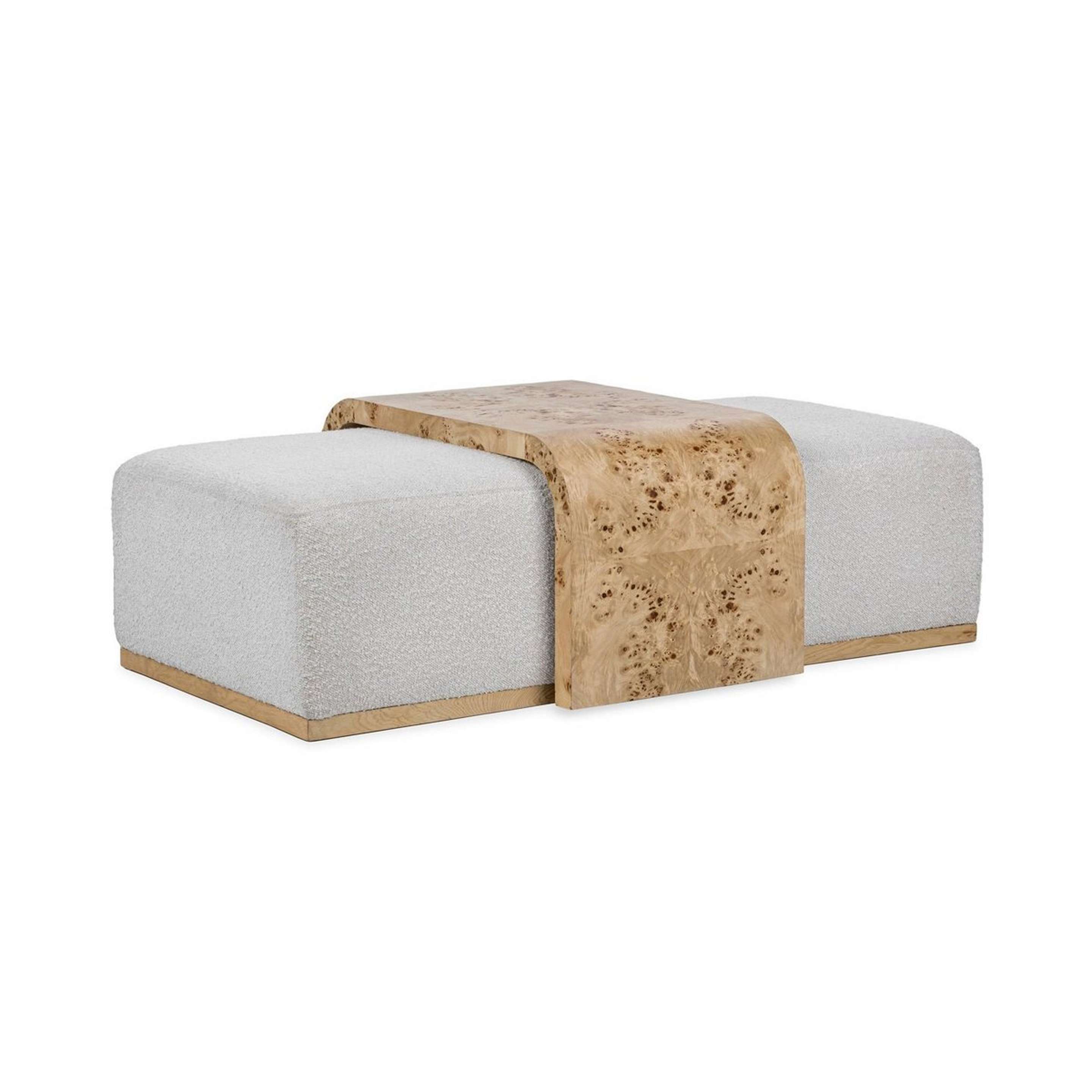 A Kabru Coffee Table Ottoman with Ivory / Natural Burl Wood color