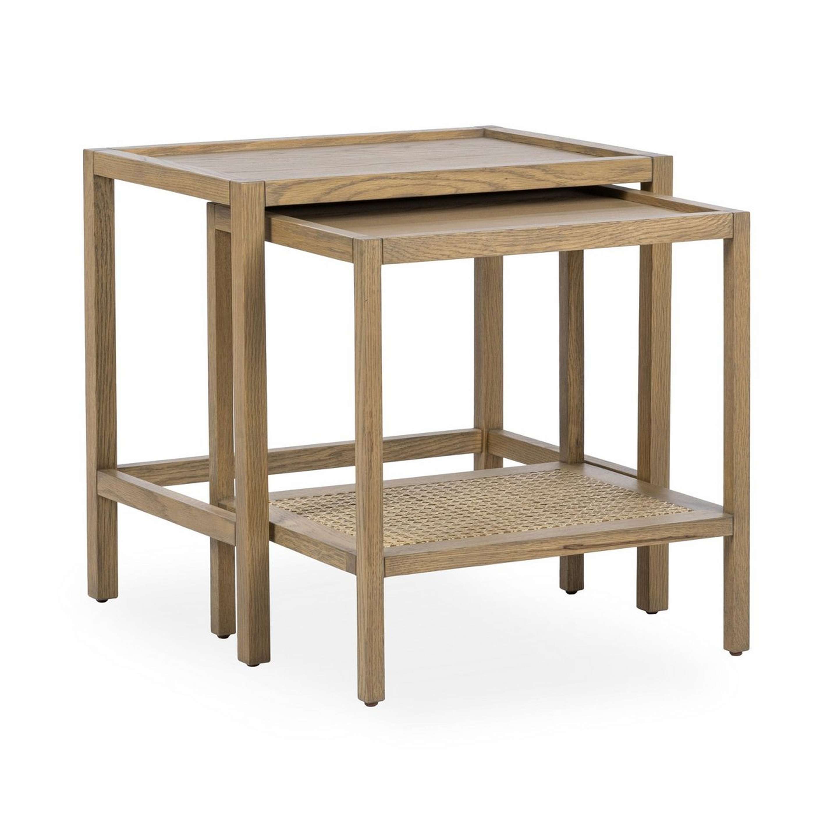 A Renaldo Nesting Side Tables - Set of 2 with Natural Oak / Natural Caning color