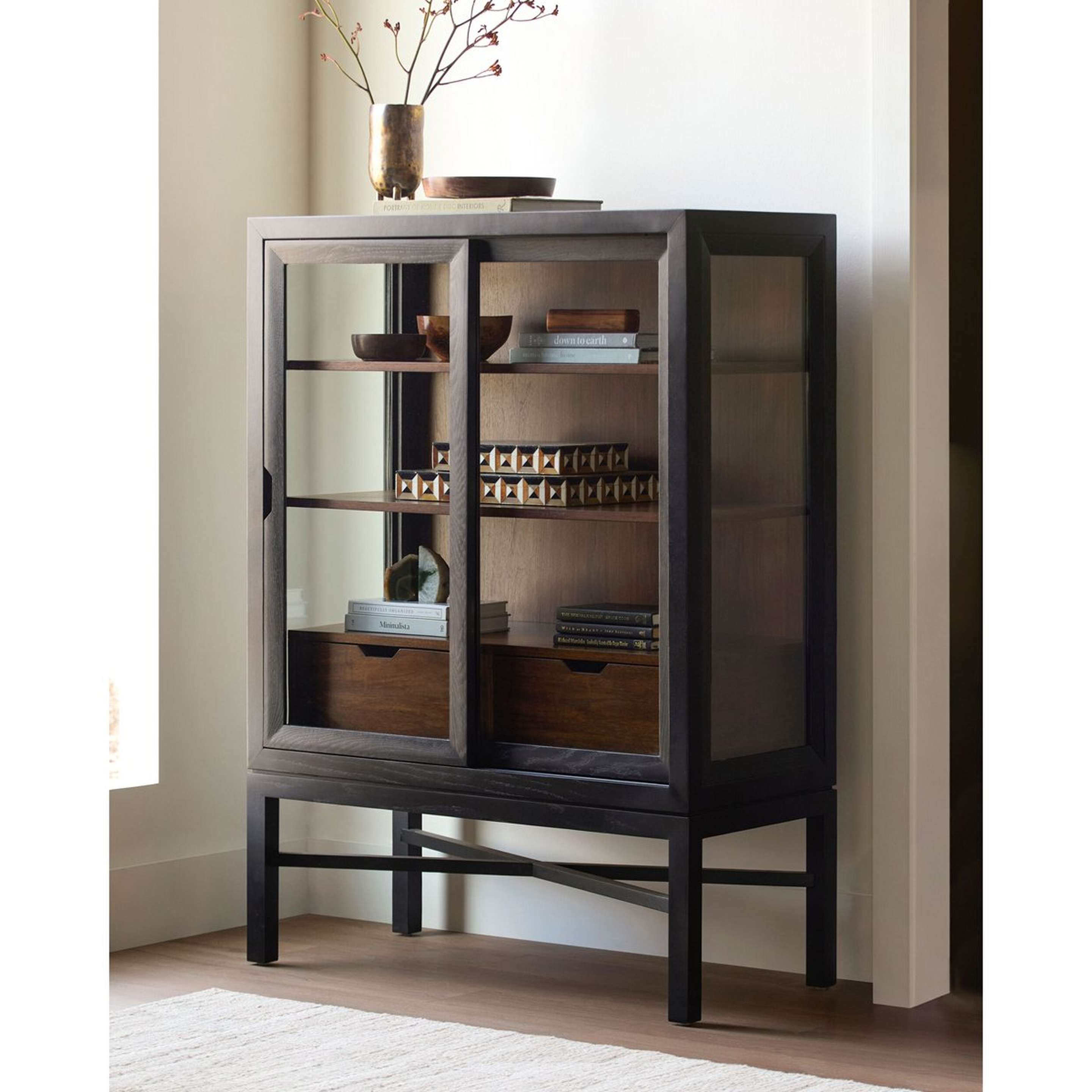 A Kahleil Bookcase with Black / Dark Wood color