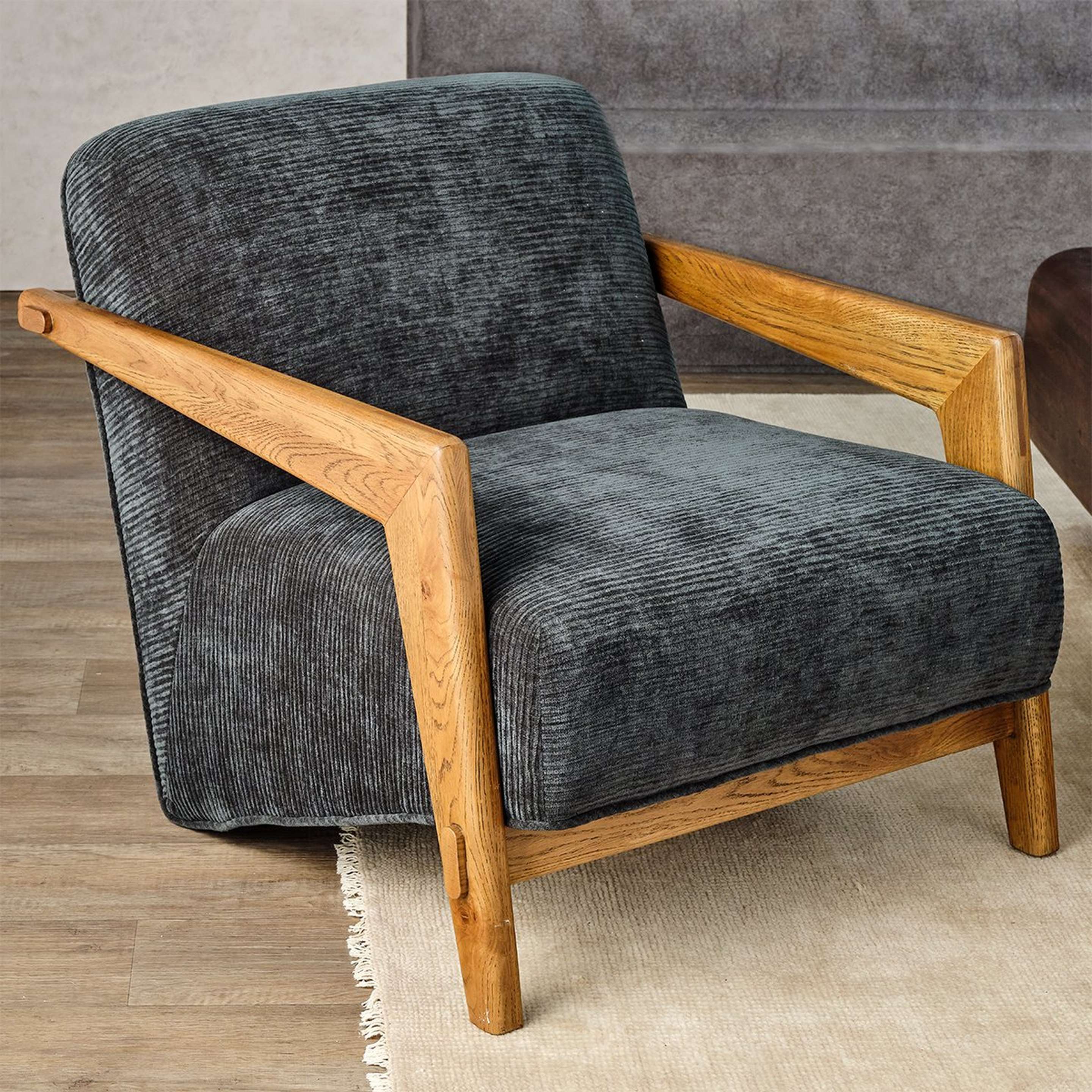 A Constantino Accent Chair with Green / Warm Wood color