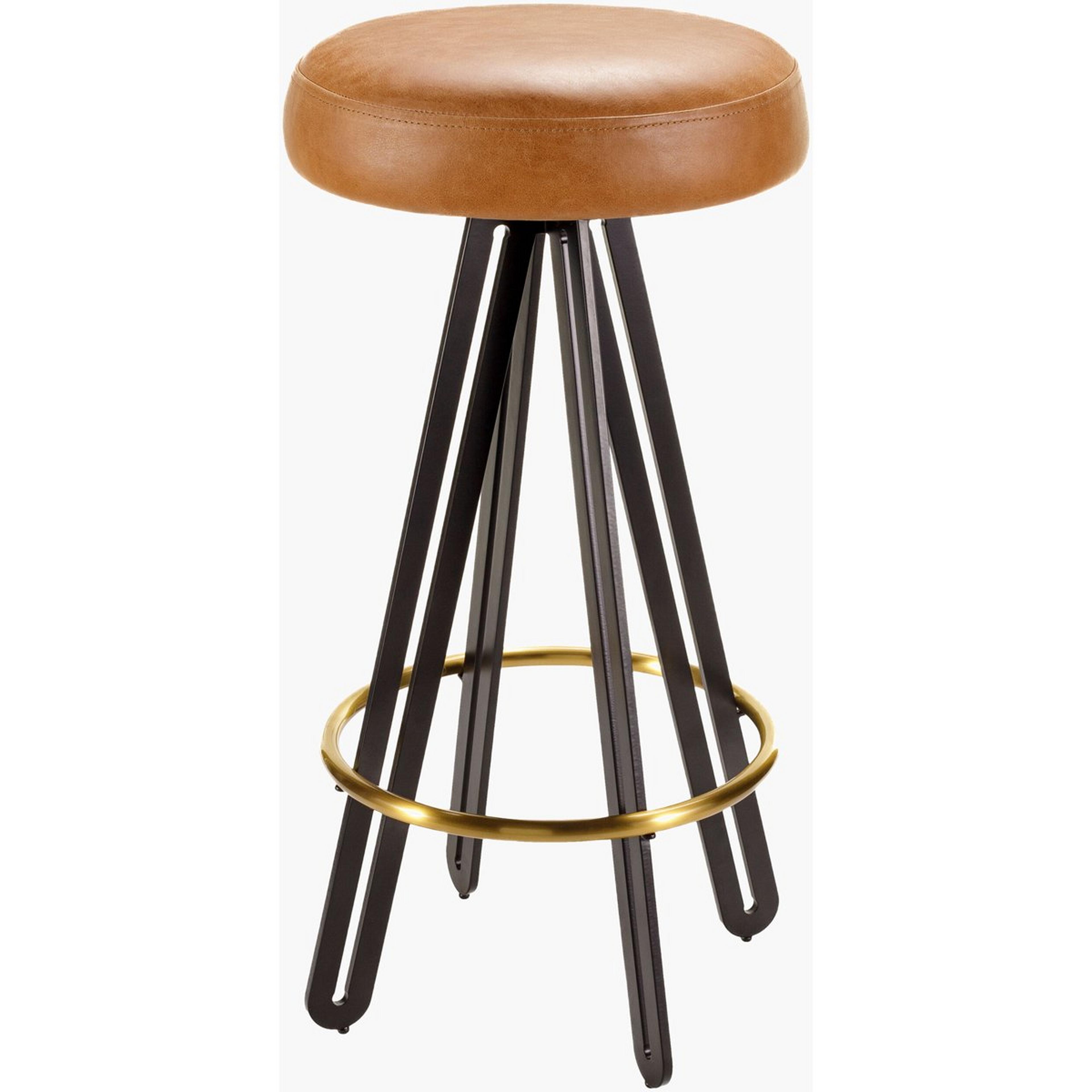 A Alpharetta Bar Stool with Brown Leather / Black / Gold color