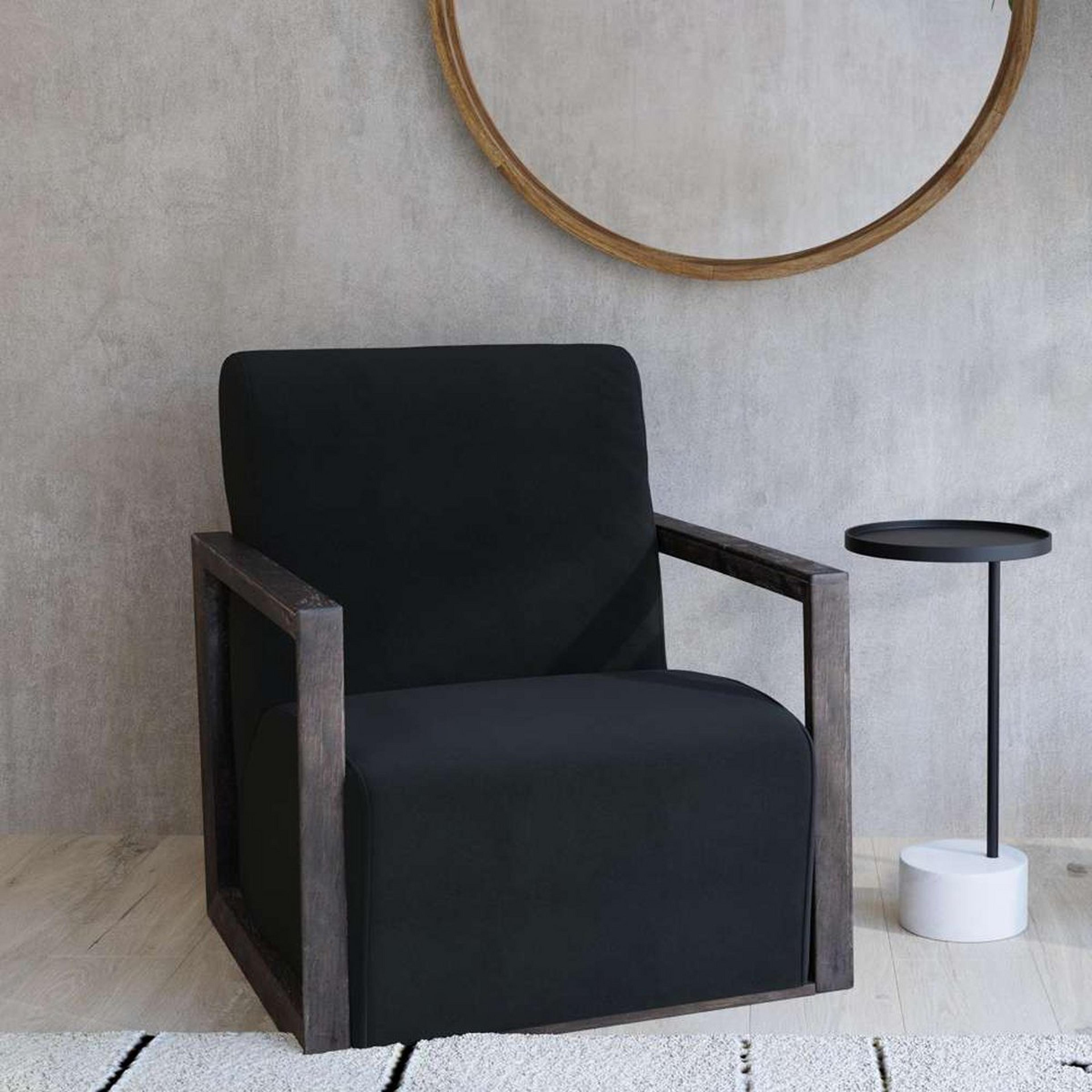 A Auroline Accent Chair with Charcoal Gray Upholstery / Dark Wire Brushed Wood color