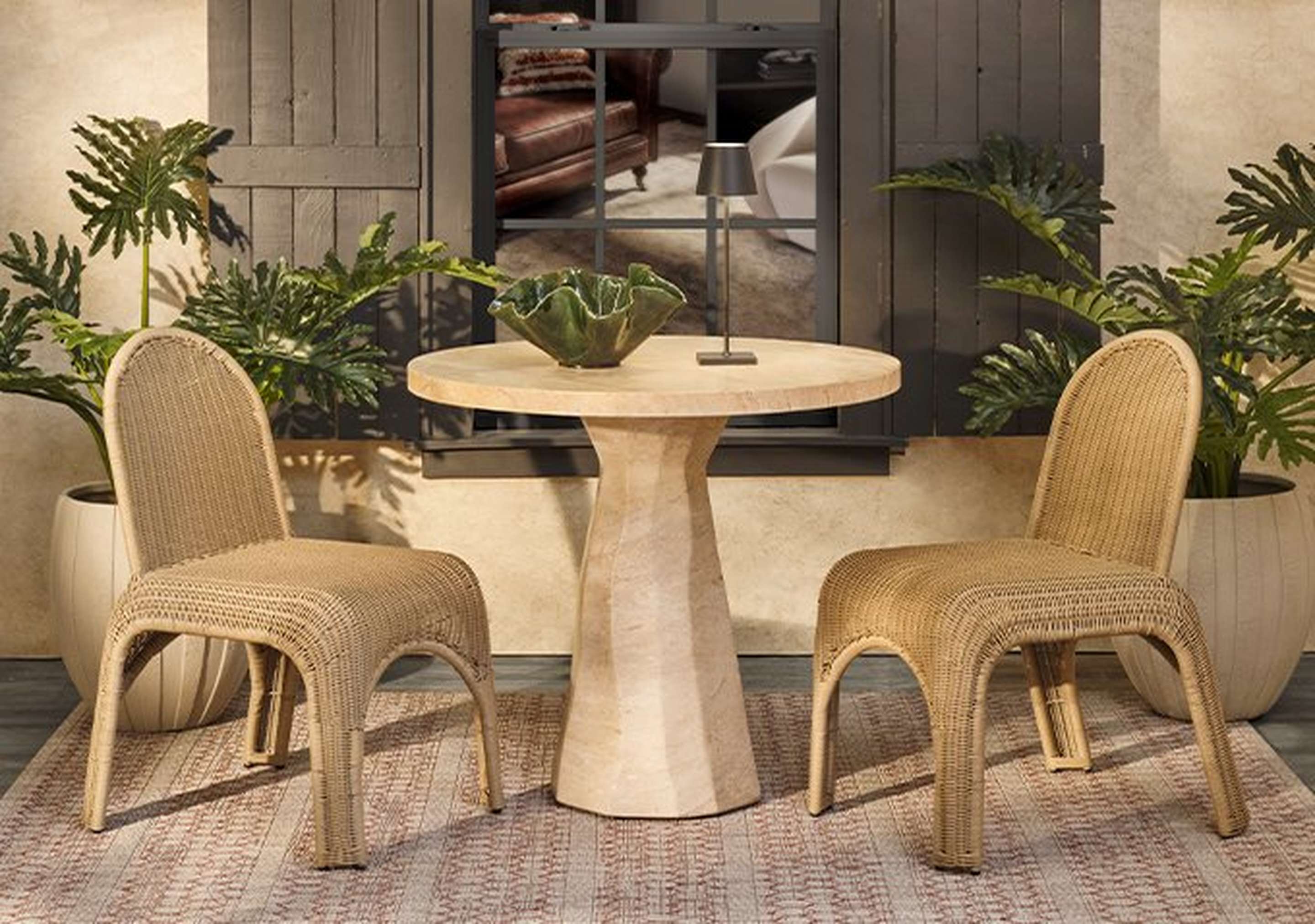 Mandy Faux Travertine Outdoor Bistro Table