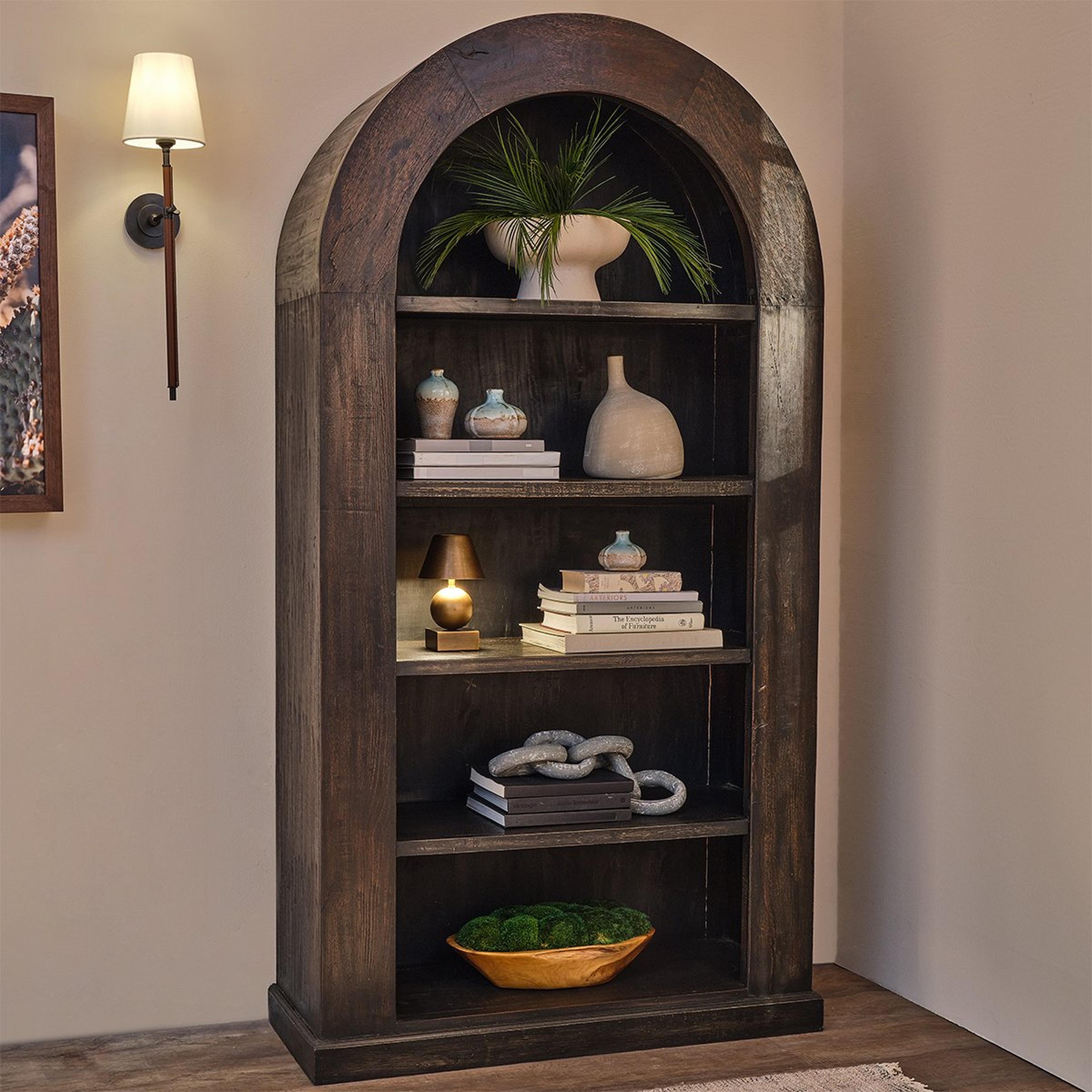 A Buenaventura Bookshelf with Distressed Wood color