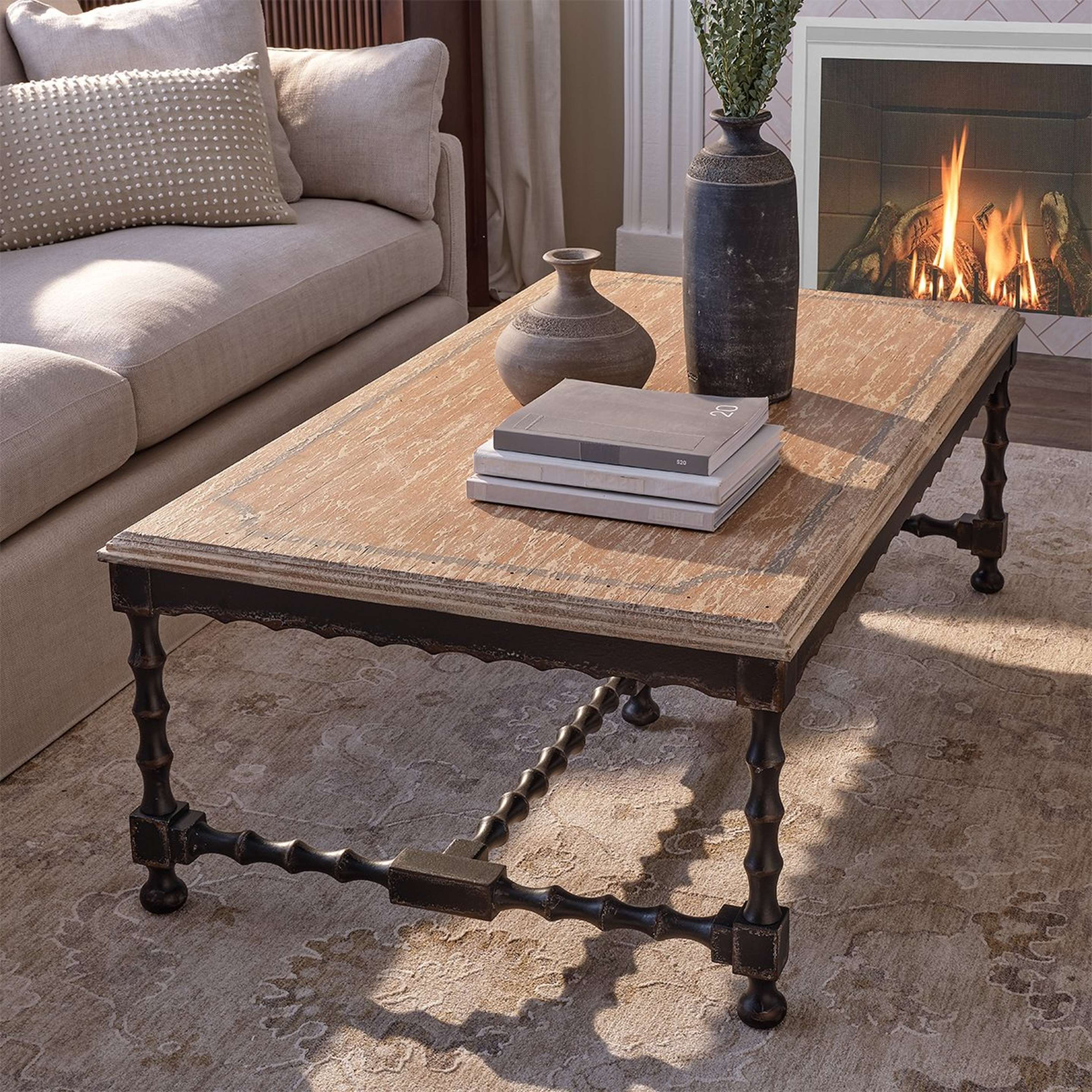 A Braderie Coffee Table with Antique Black / Distressed White Wood color