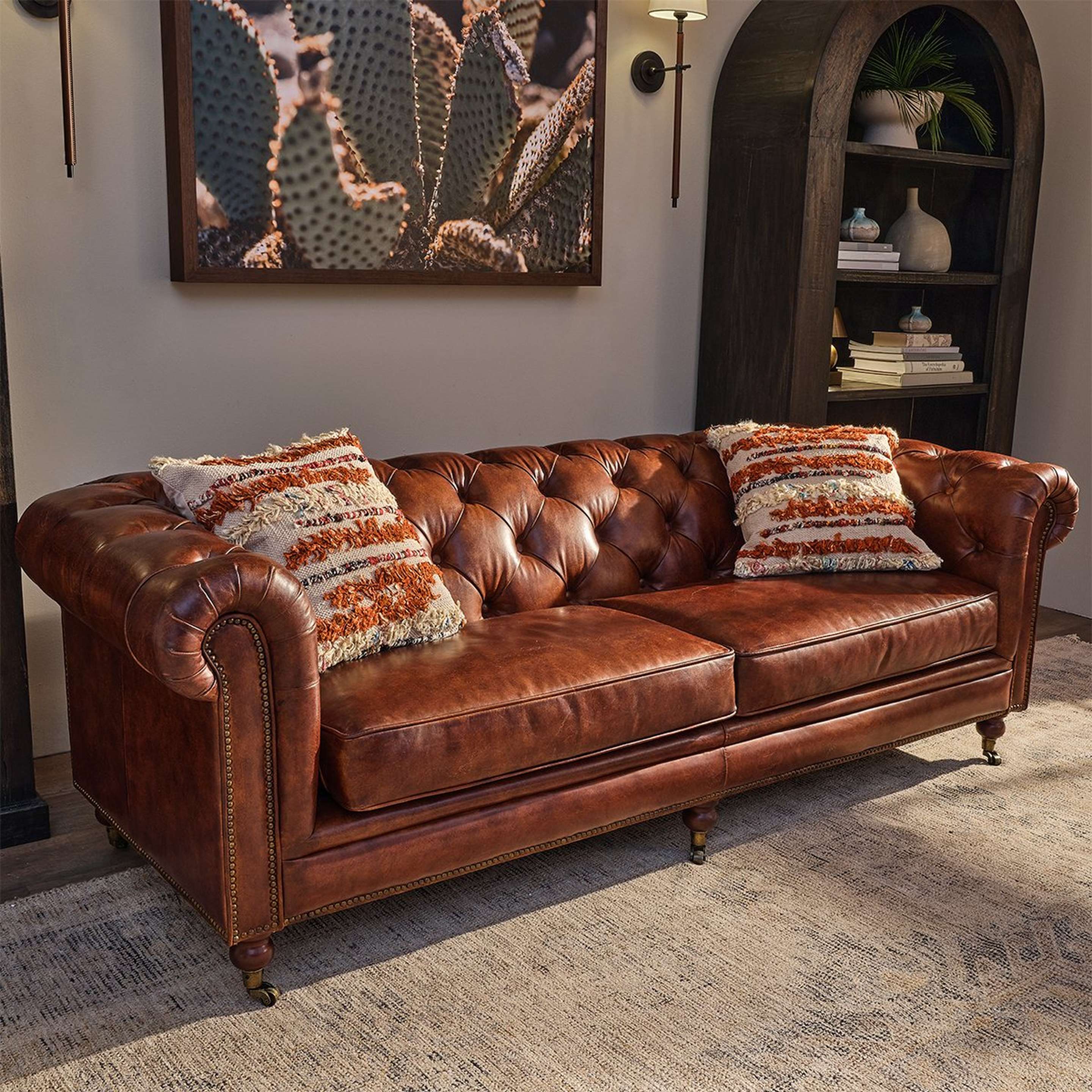 A Cacao Chesterfield Sofa with Brown color