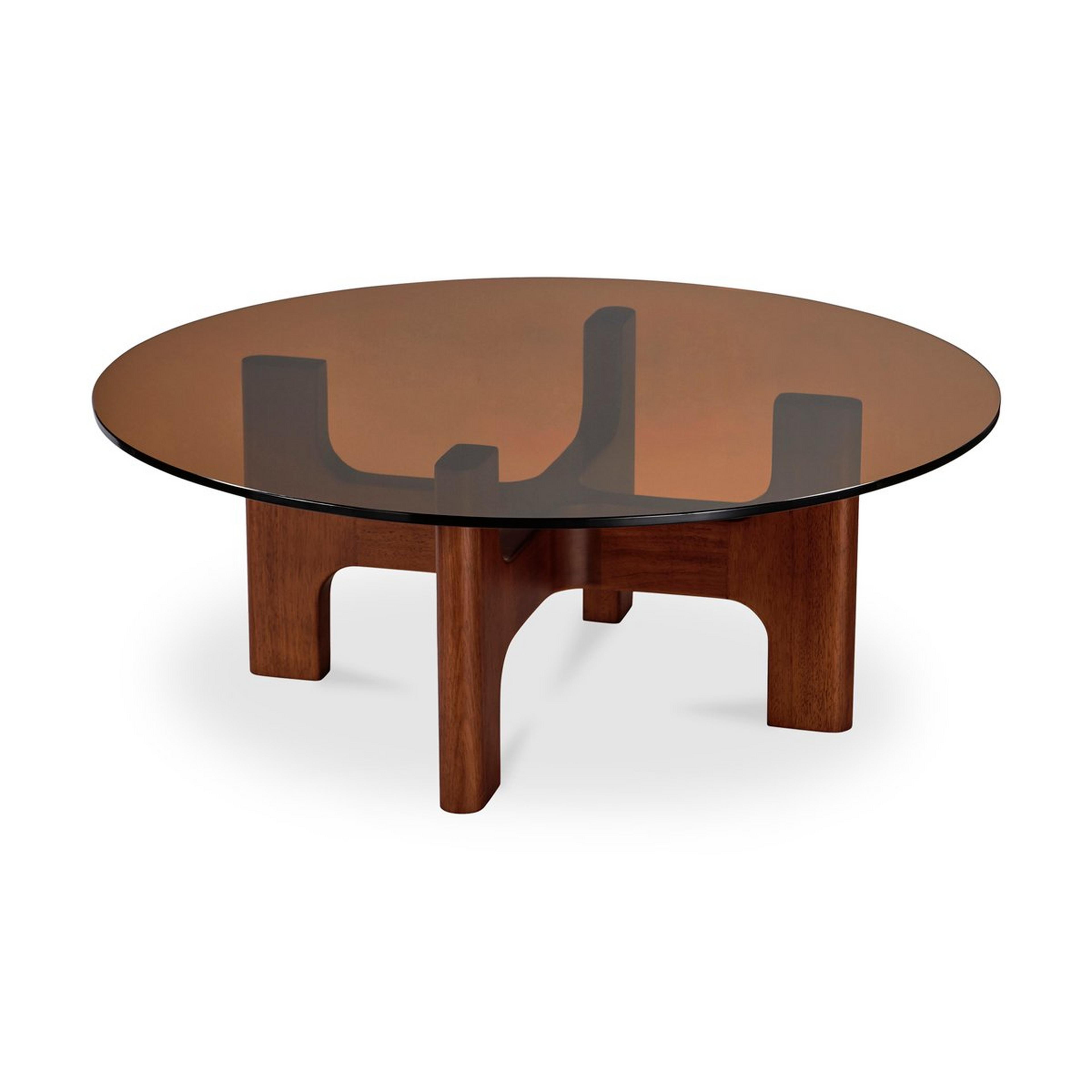 A Fairmont Coffee Table with Dark Wood / Amber Tinted Glass color