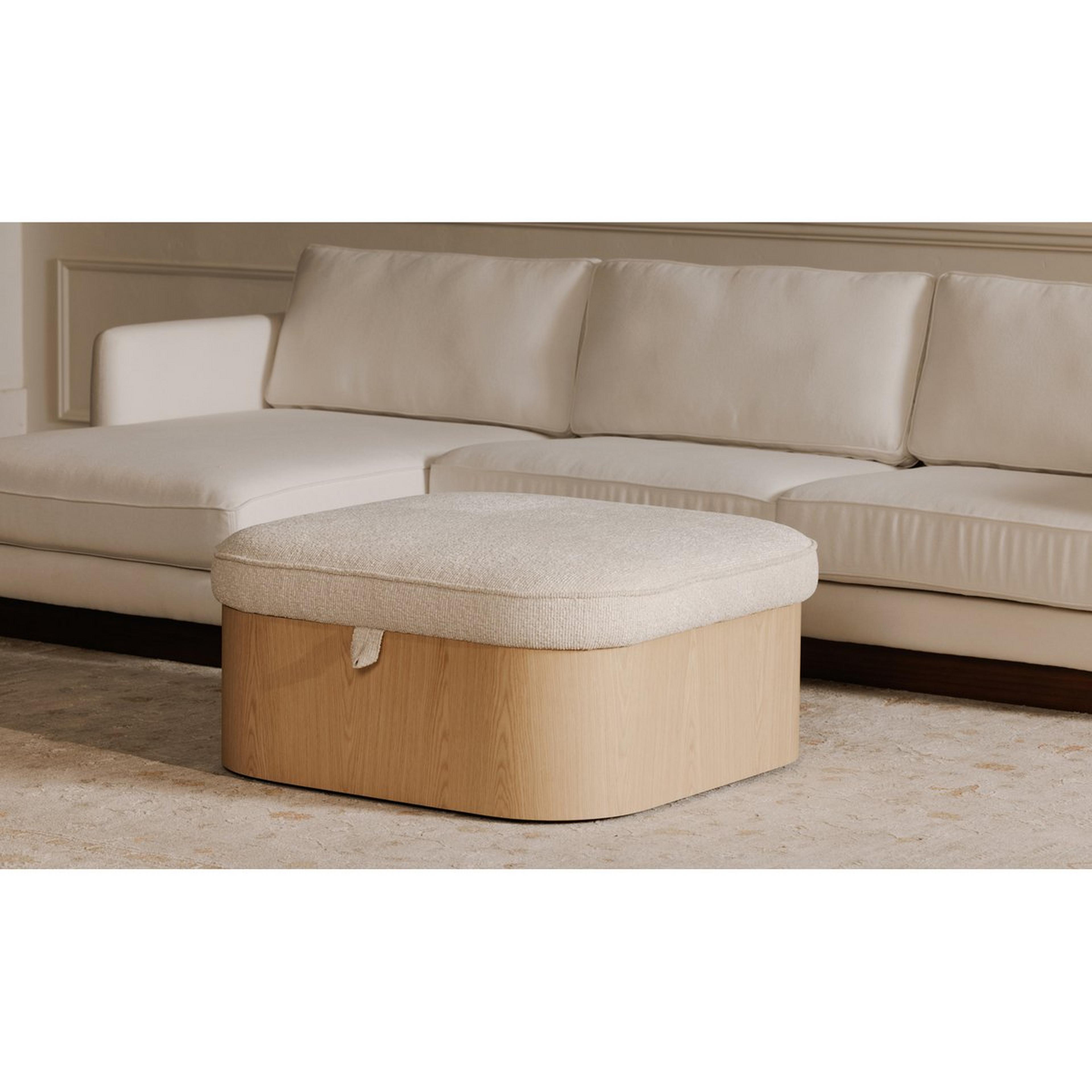 A Ensorina Storage Ottoman with Light Wood / Beige Upholstery color