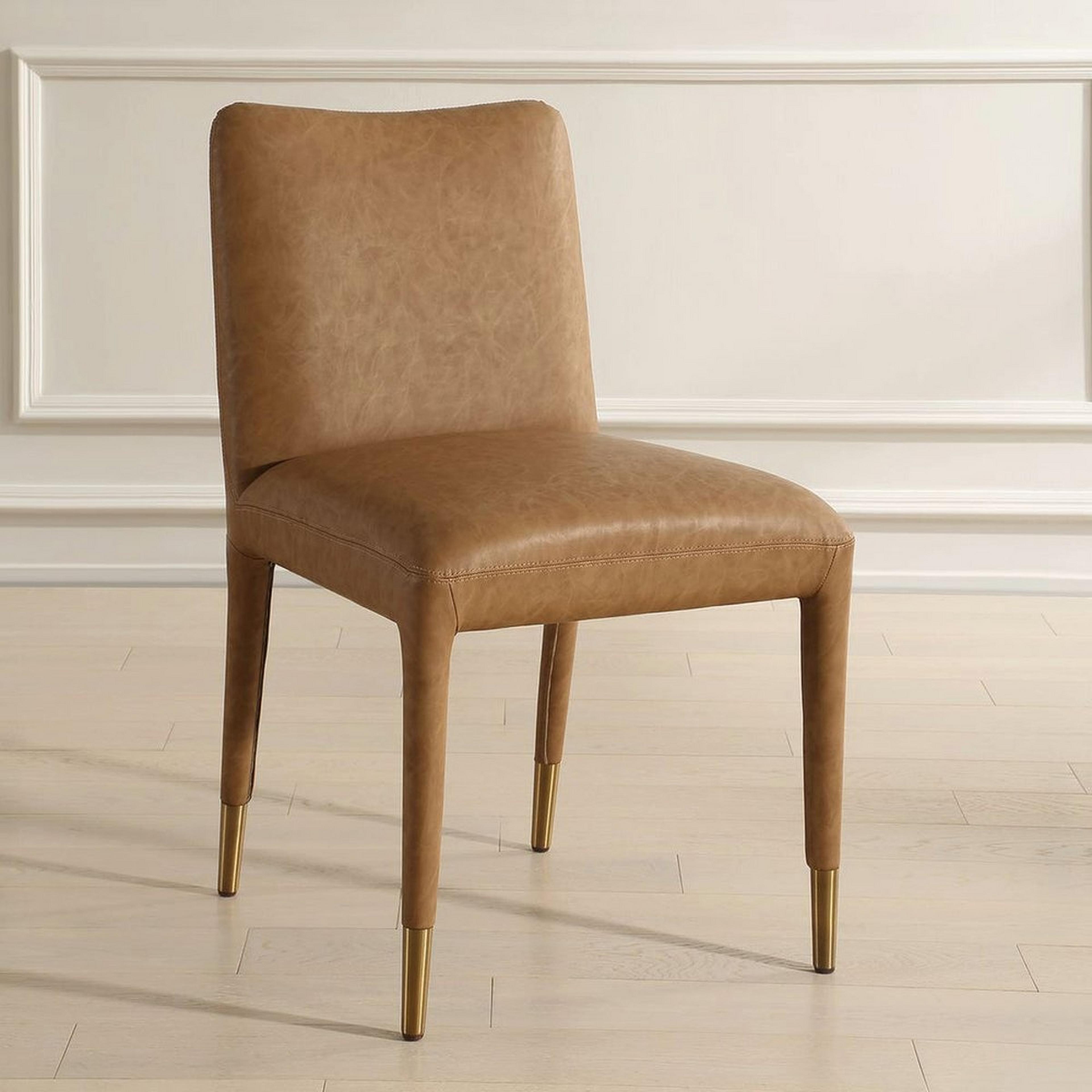 A Remi Dining Chair - Faux Leather - Set of 2 with Camel Brown Faux Leather color
