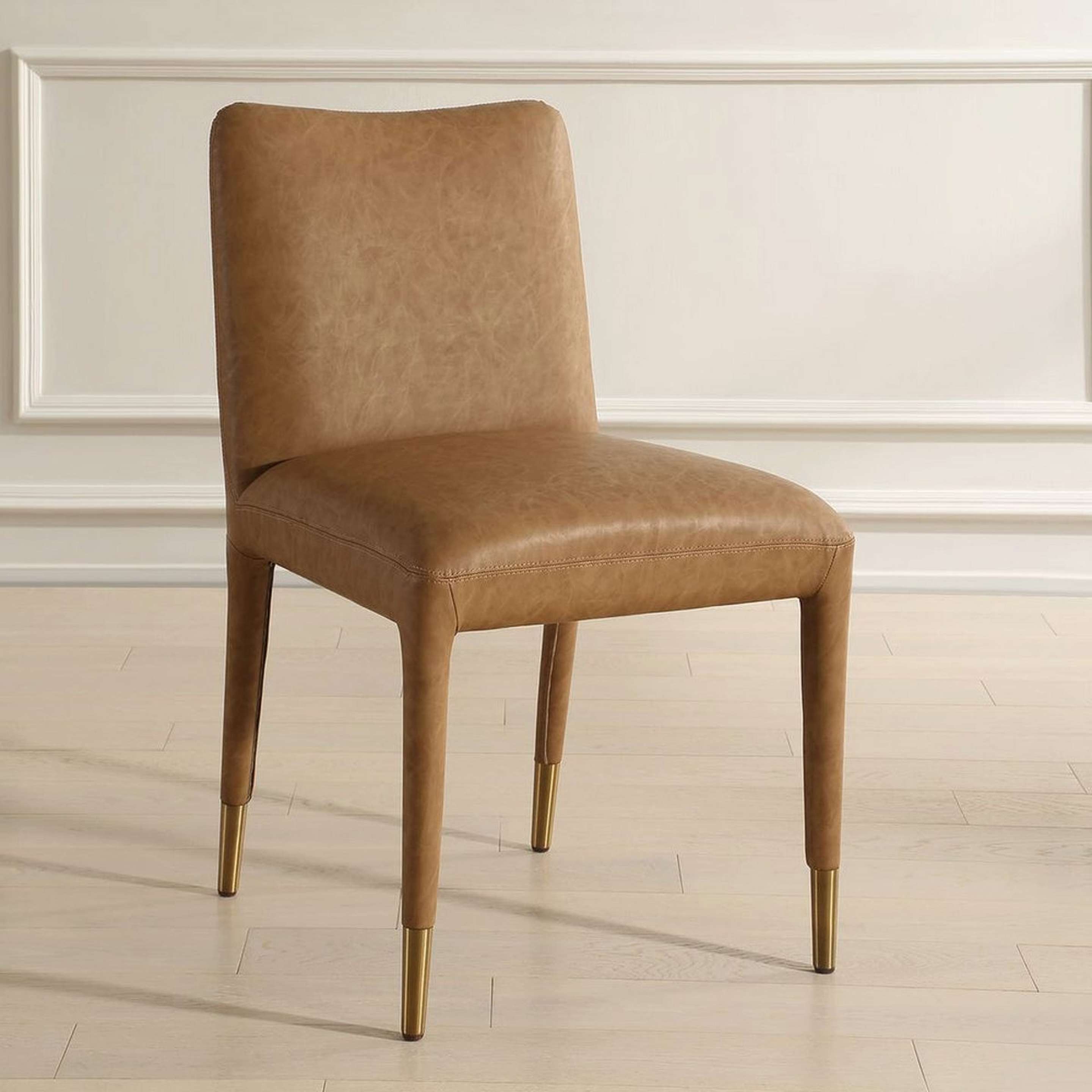 A Remi Dining Chair - Faux Leather - Set of 2 with Camel Brown Faux Leather color