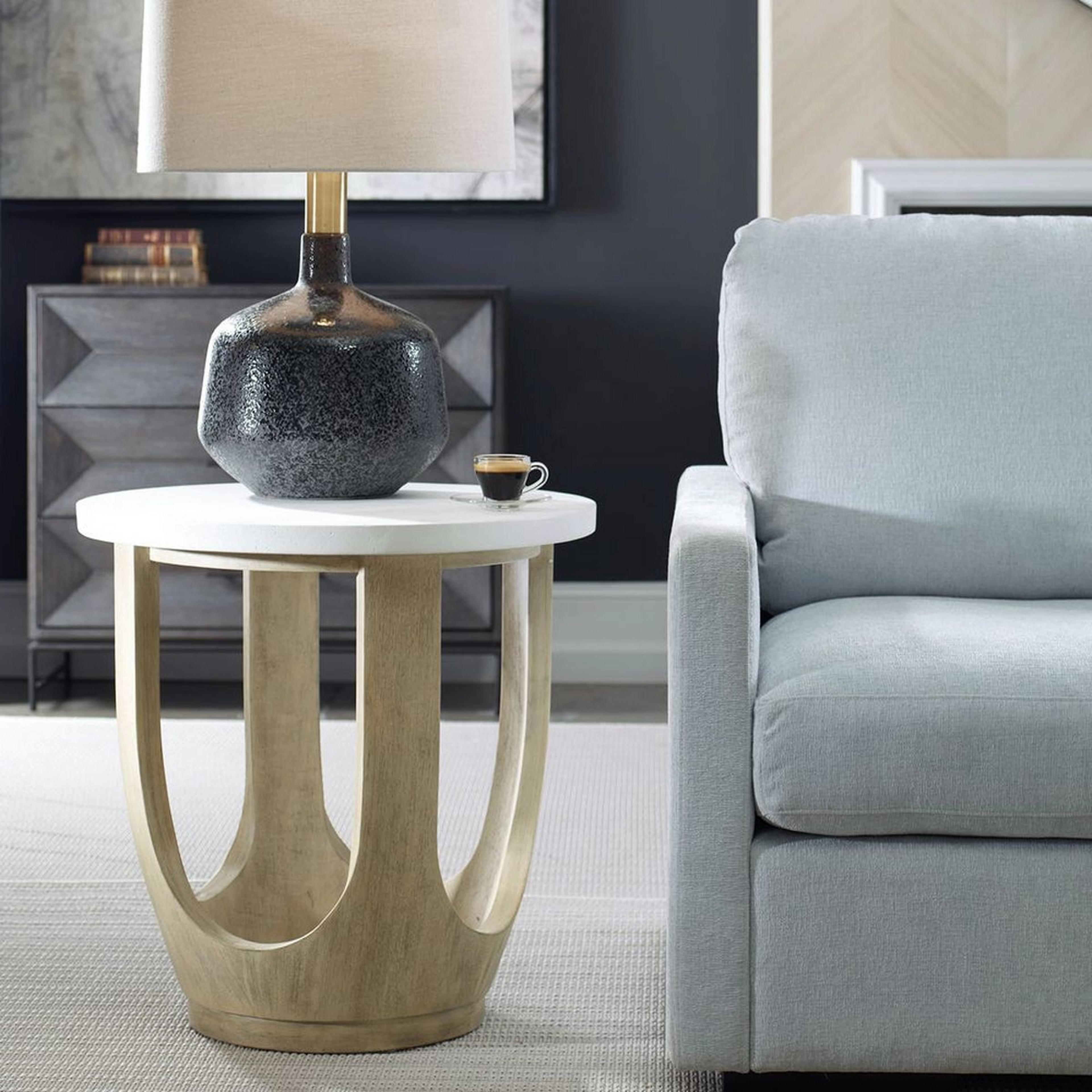 A Forest Hollow Side Table with Natural Wood / Ivory Limestone color