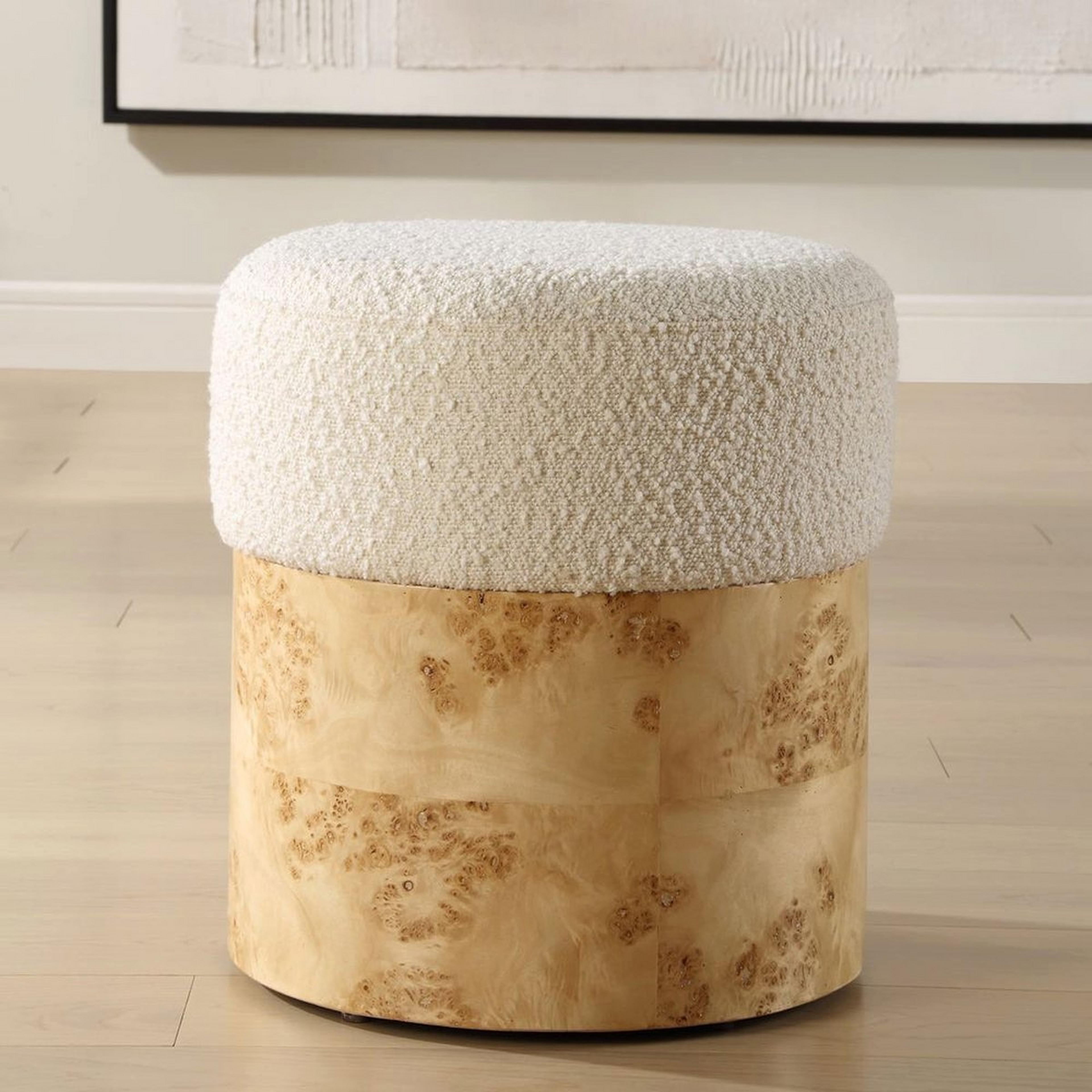 A Gemini Ottoman with Natural Wood / Ivory Boucle color