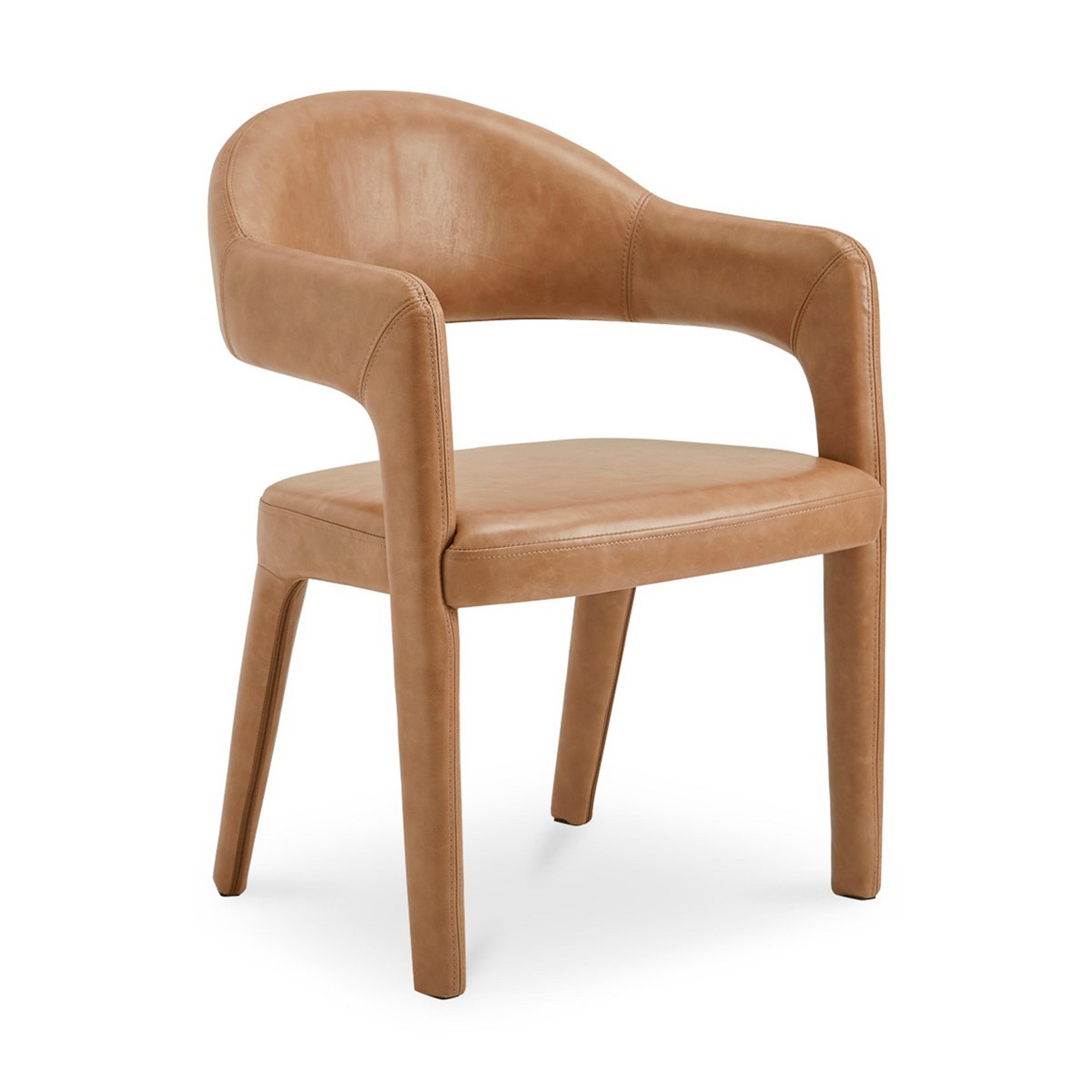 A Tati Leather Dining Chair with Brown Leather color