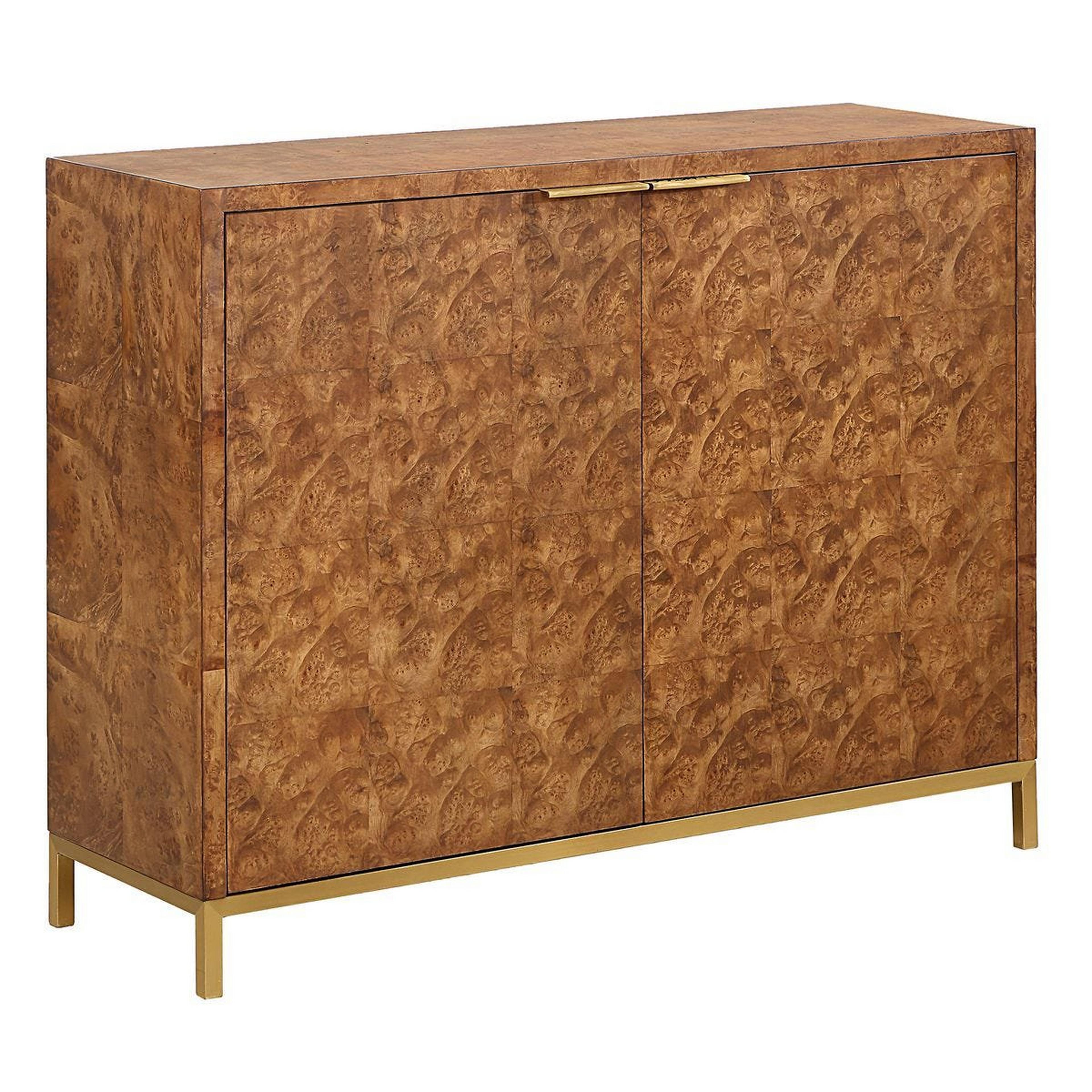A Peregrine Accent Cabinet with Burl Wood / Brass color