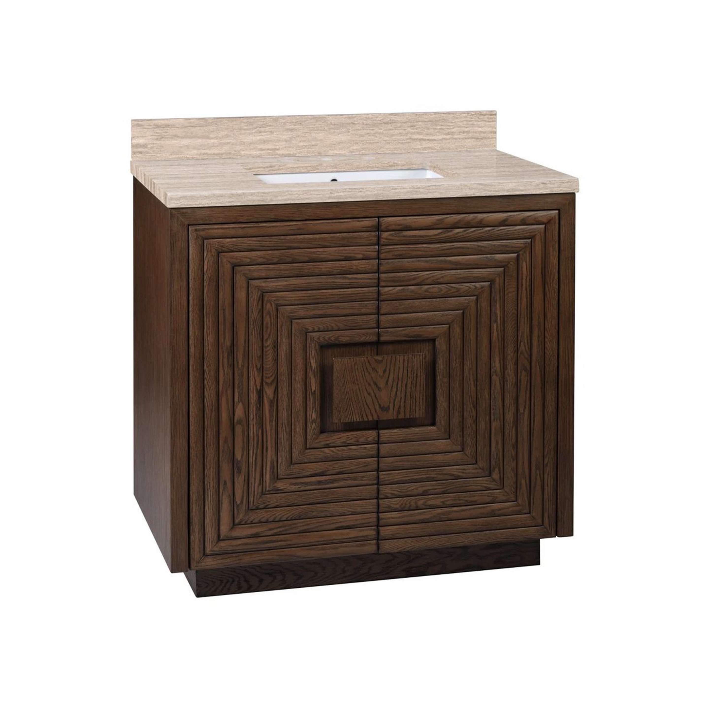 A Hartley 36" Bath Vanity with Dark Oak / Natural Travertine color