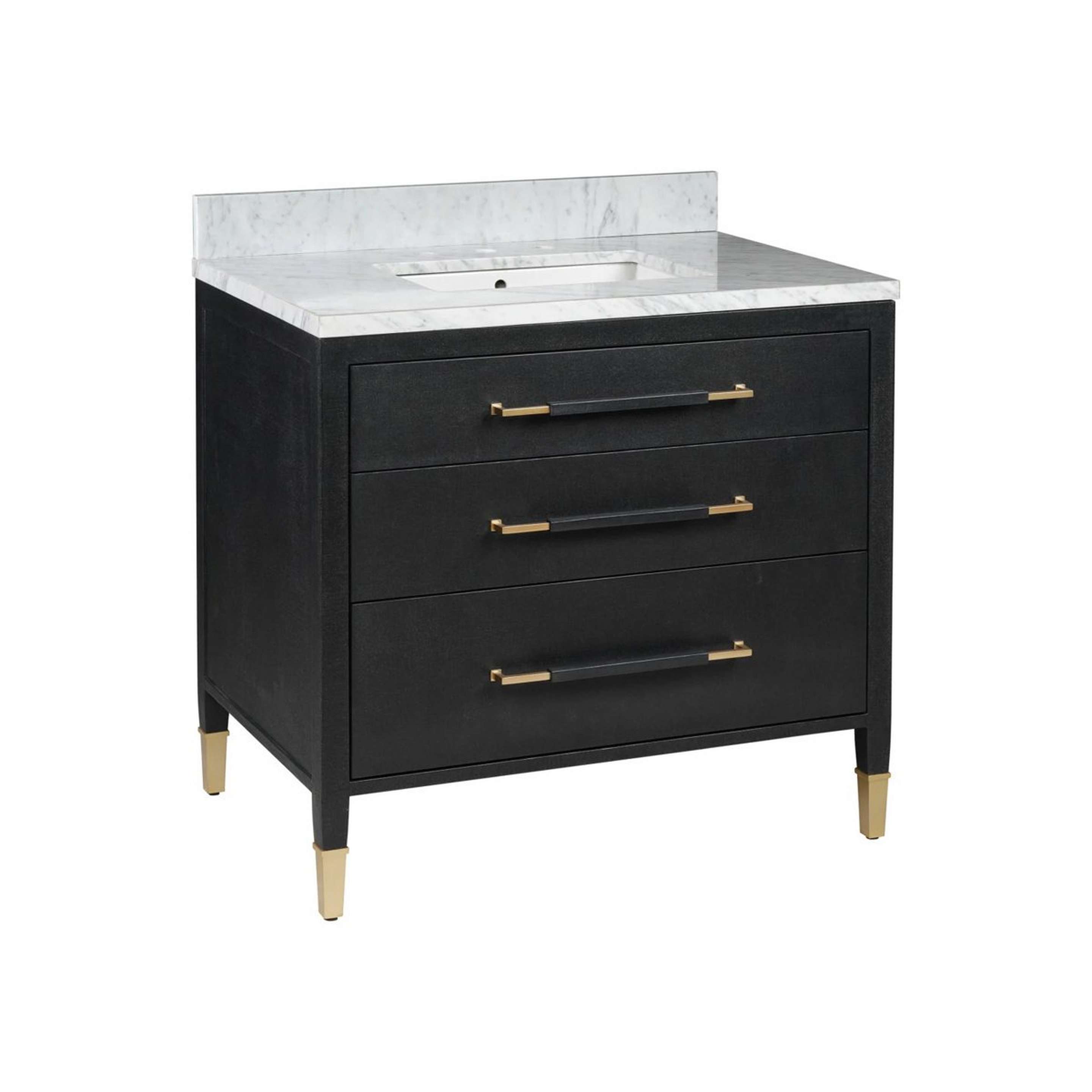A Goethel 36" Bath Vanity with Black / Brass / White color