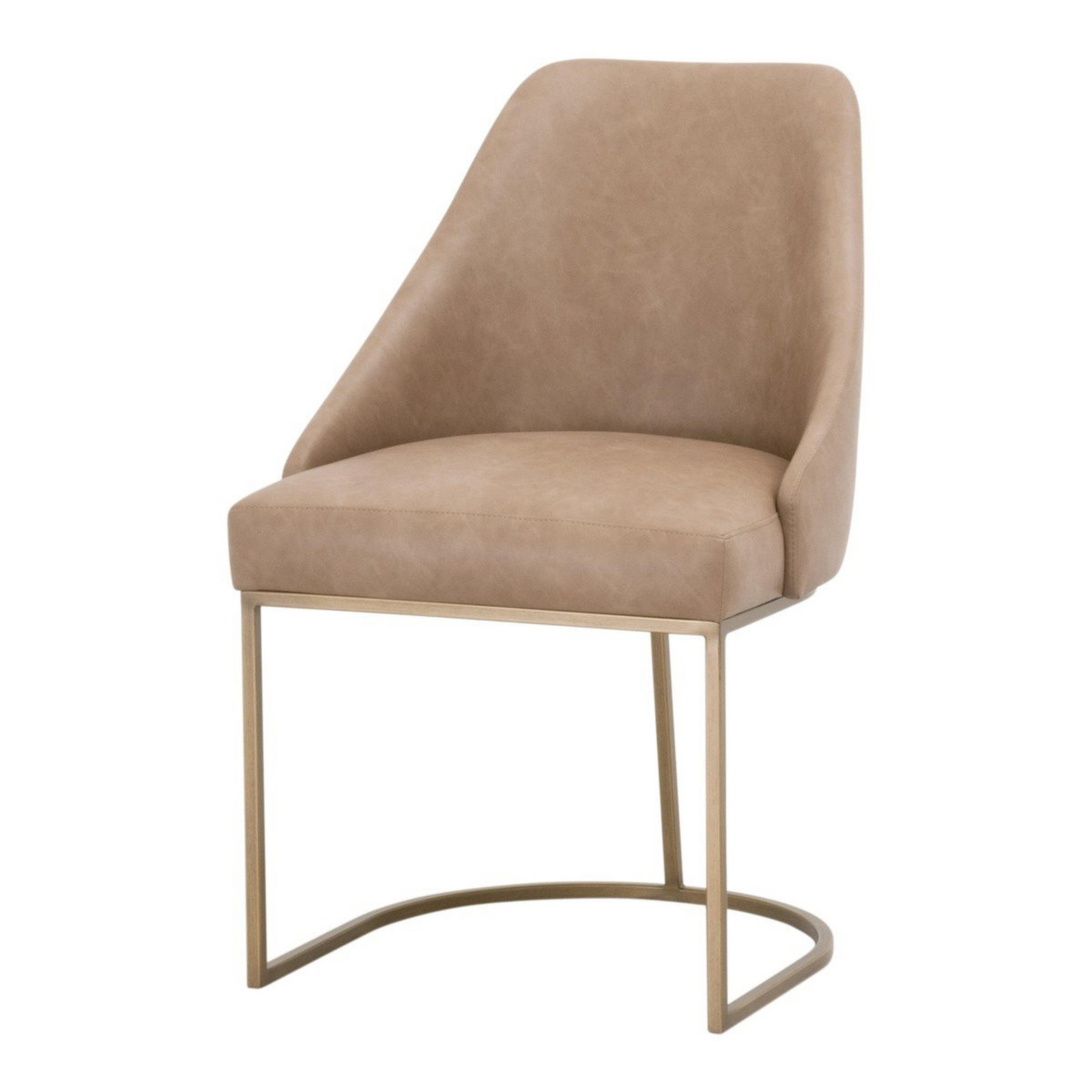 A Devina Dining Chair - Set of 2 with Beige Leather / Gold color