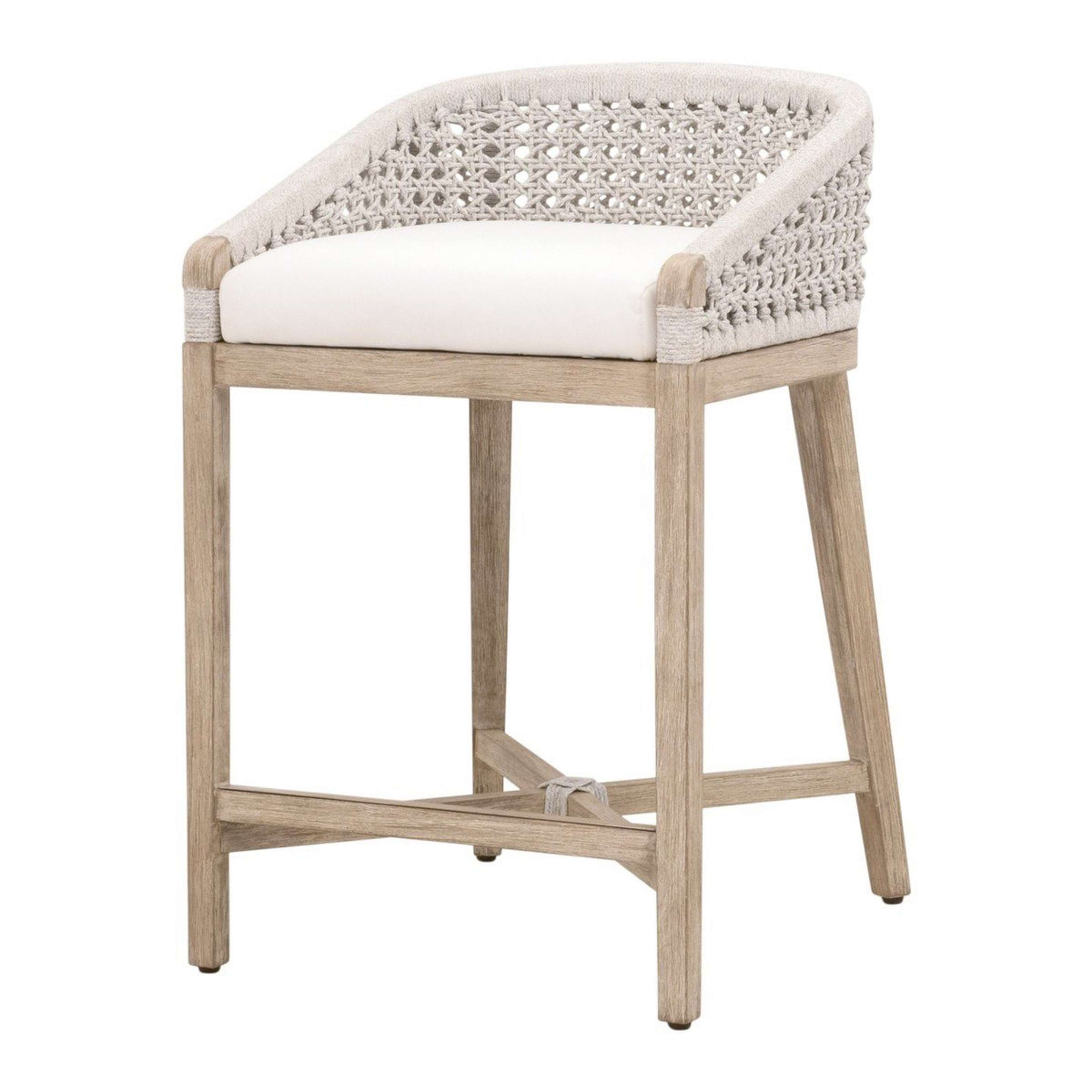 A Nyrie Bar Stool with White Speckled Rope / Gray Wood color