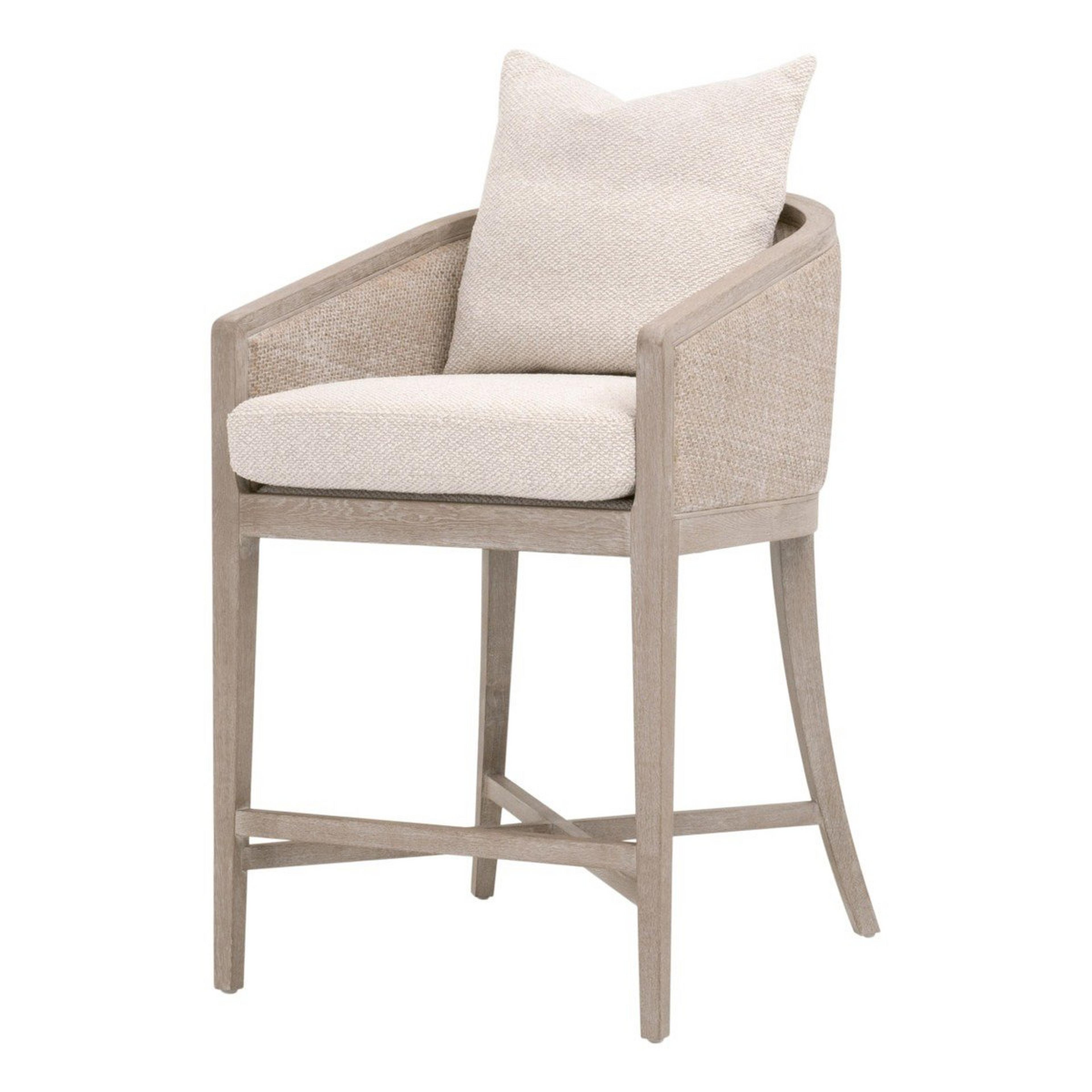 A Marguerite Counter Stool with Linen / Gray Oak / Cane color
