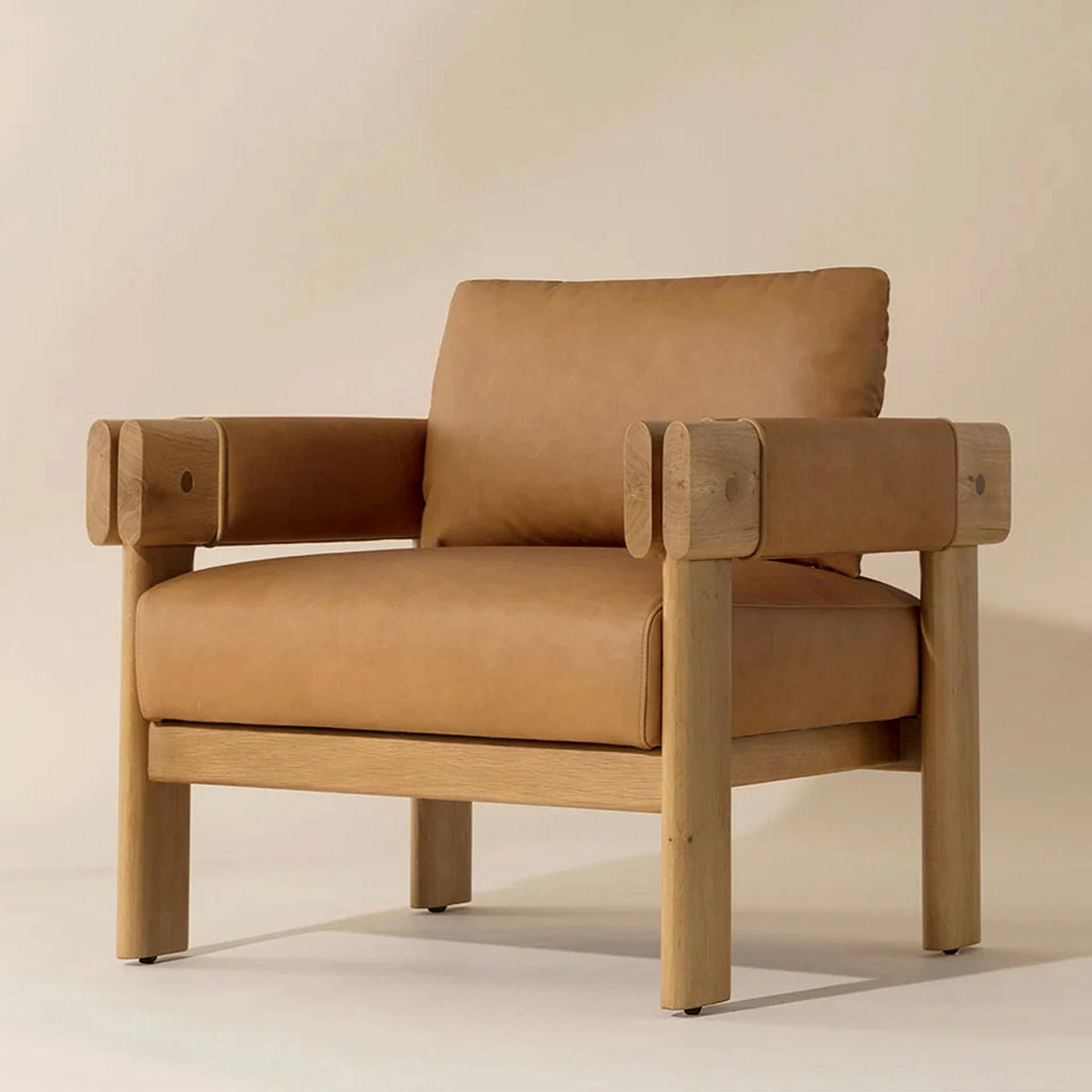 A Riker Armchair - Top Grain Leather with Natural Oak / Sesame Leather color