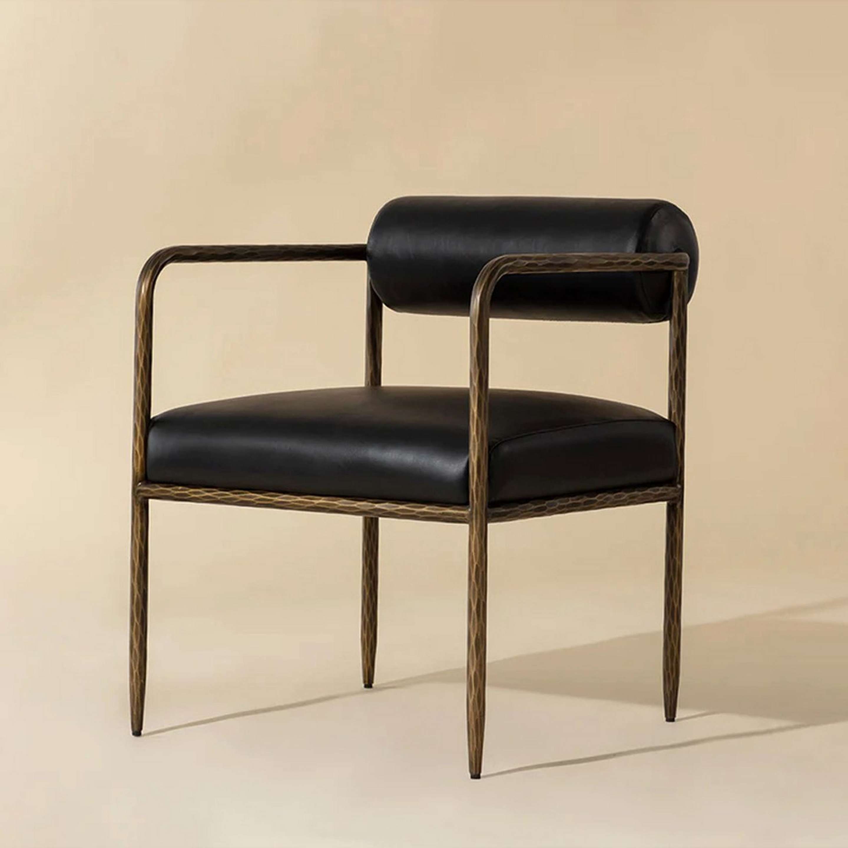 A Arghavan Dining Chair - Leather with Hammered Iron / Black Leather color