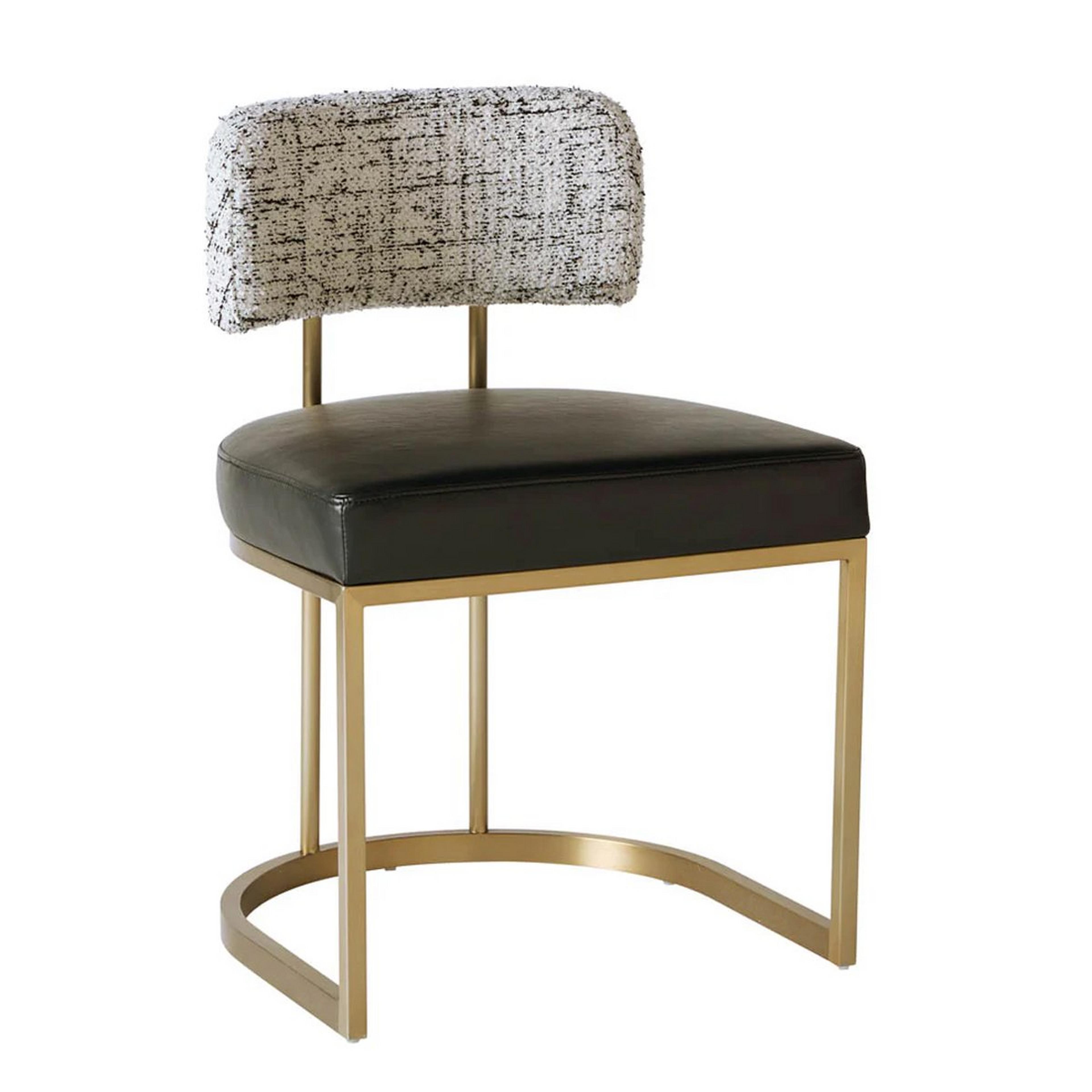 A Alvarado Dining Chair with Aged Brass / Black Faux Leather / Speckled Eggshell Fabric color