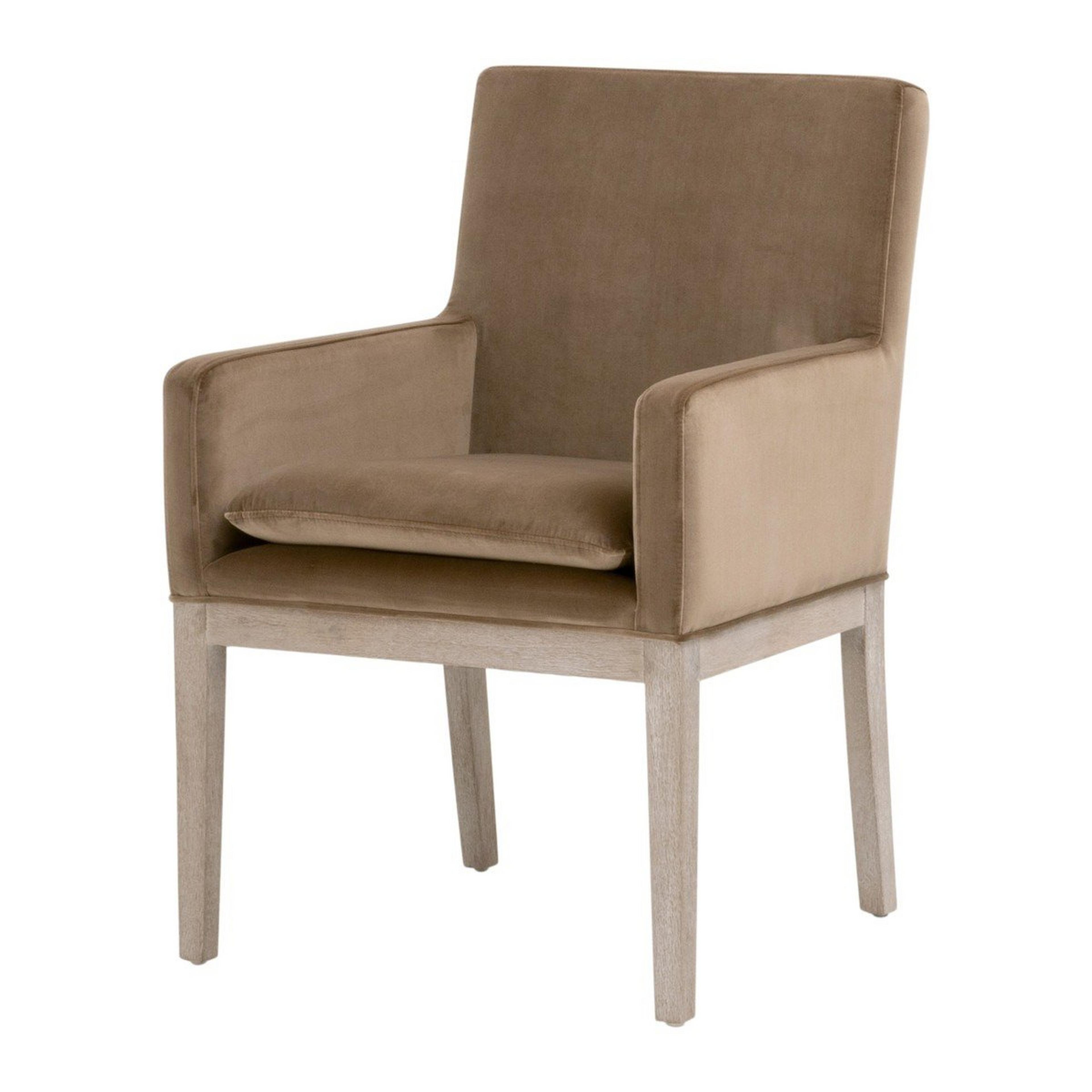 A Kendrick Arm Chair with Light Brown Velvet / Gray Oak color