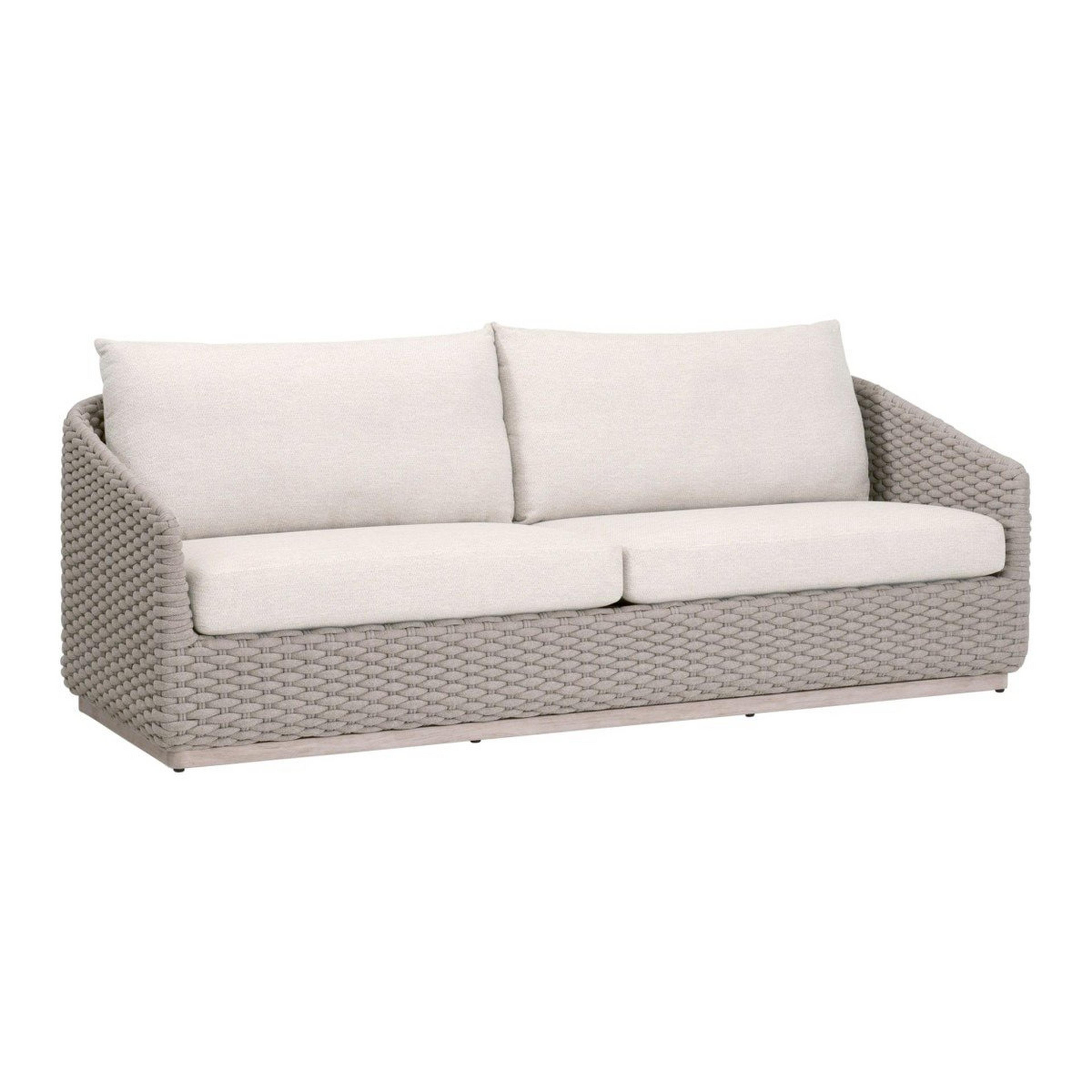 A Sohaila Outdoor Sofa with Taupe Rope / Ecru Fabric / Washed Teak color