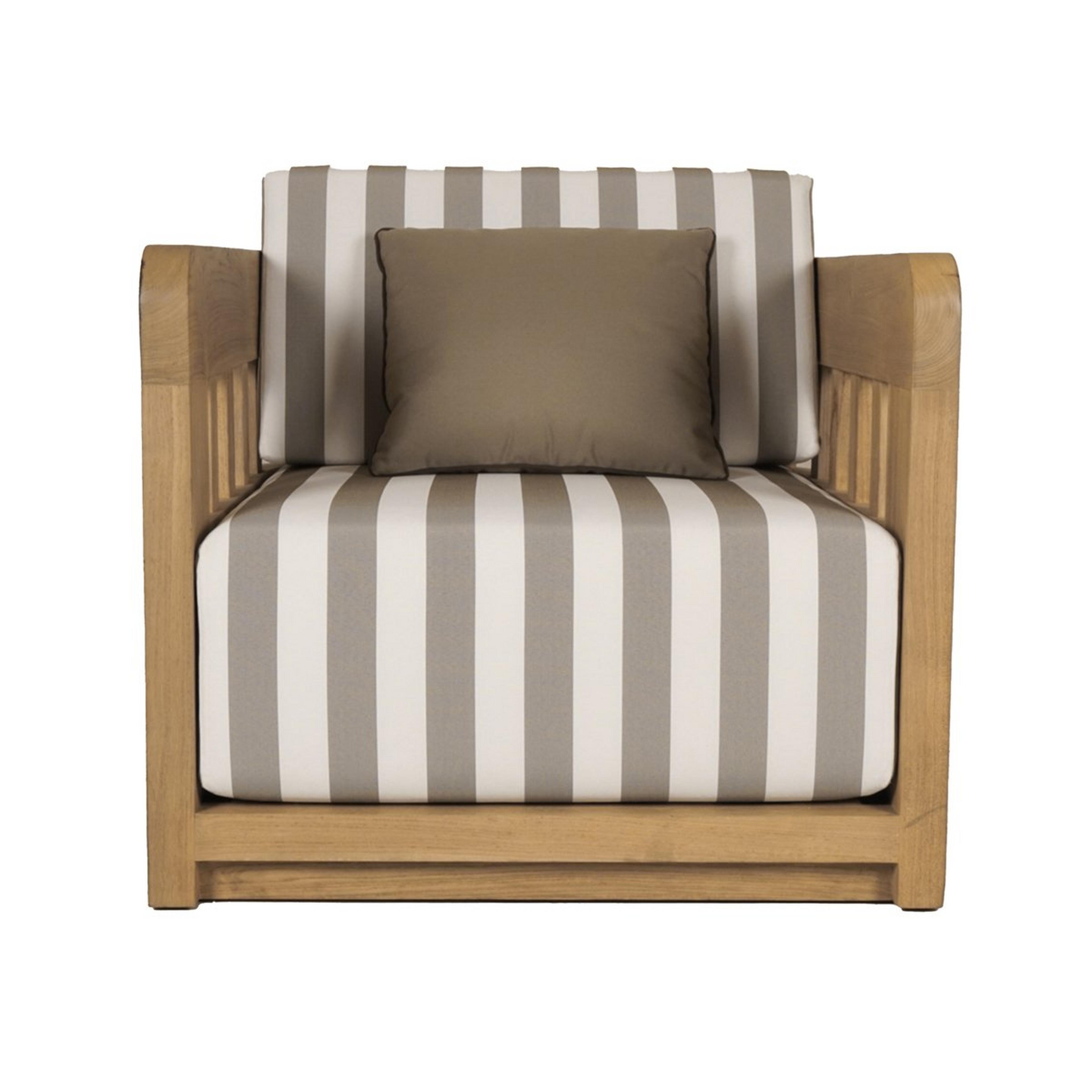 A Capelin Outdoor Accent Chair with Teak Wood / White and Gray Stripes color