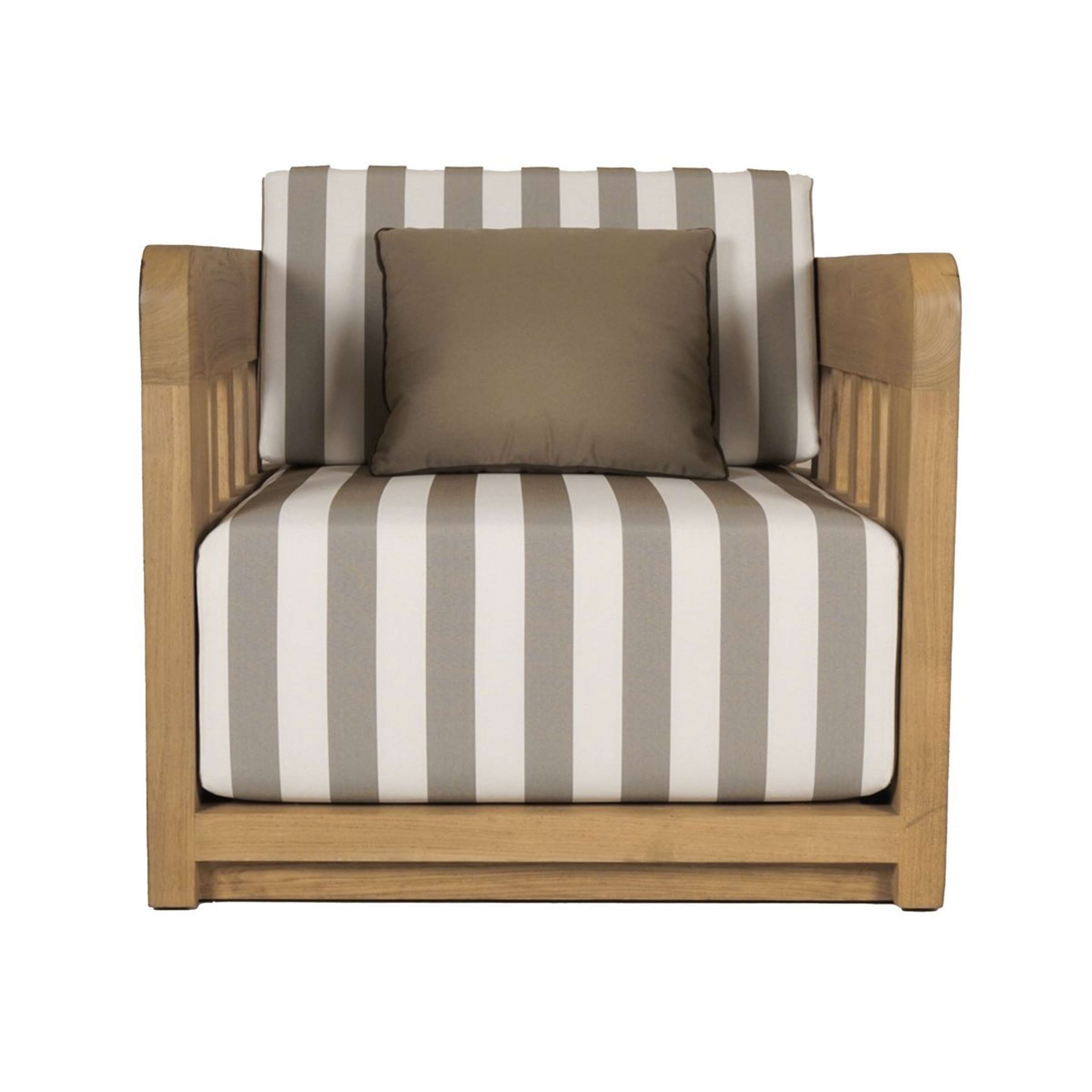 A Capelin Outdoor Accent Chair with Teak Wood / White and Gray Stripes color