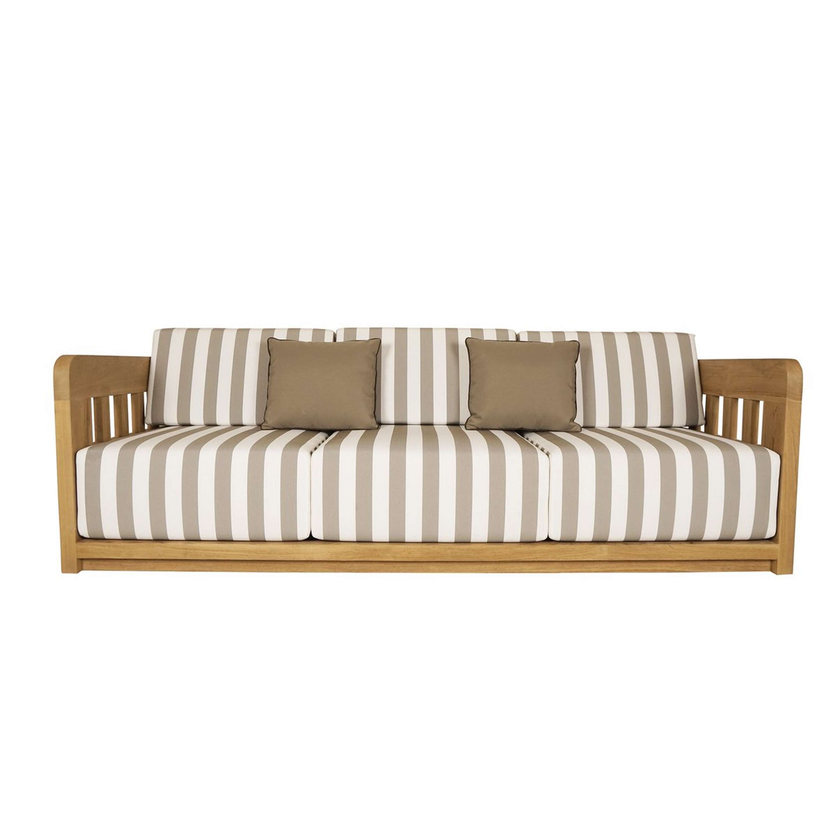 A Capelin Outdoor Sofa with Teak Wood / White and Gray Stripes color