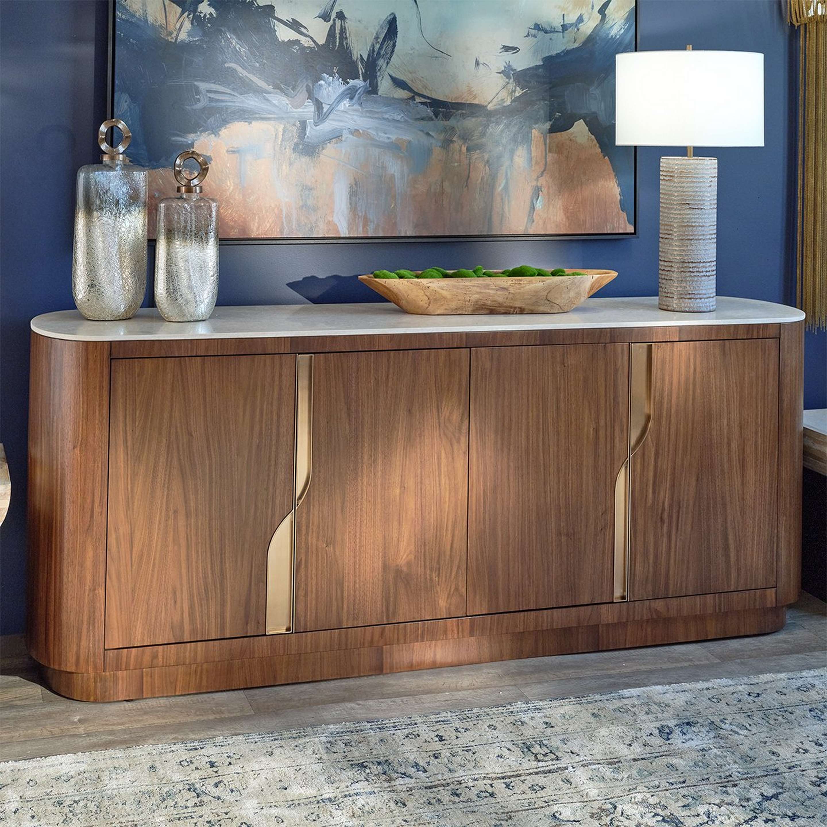 A Cecily Sideboard - Large with Dark Walnut / Natural Marble / Brass color