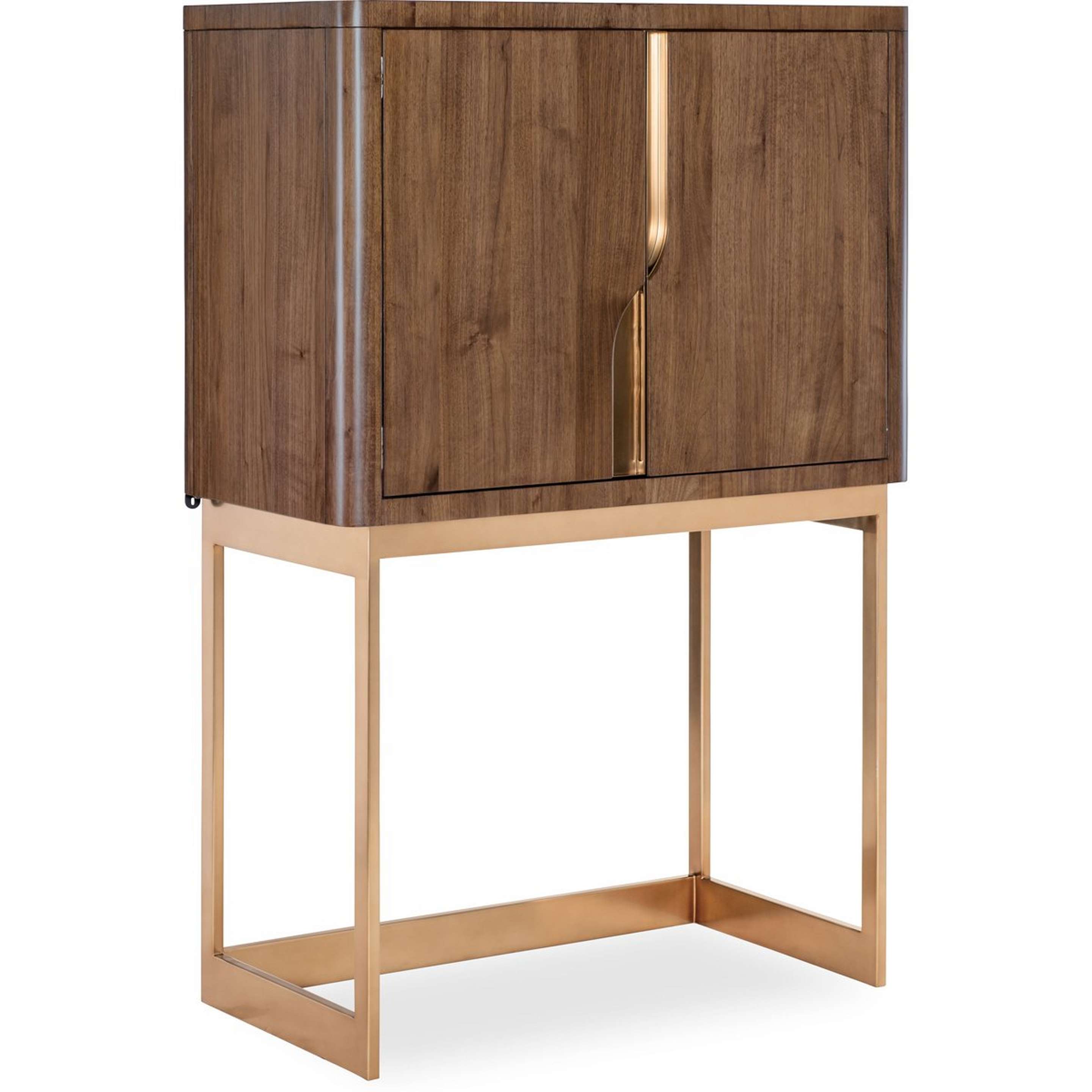 A Cecily Bar Cabinet with Dark Walnut / Brass / Glass color