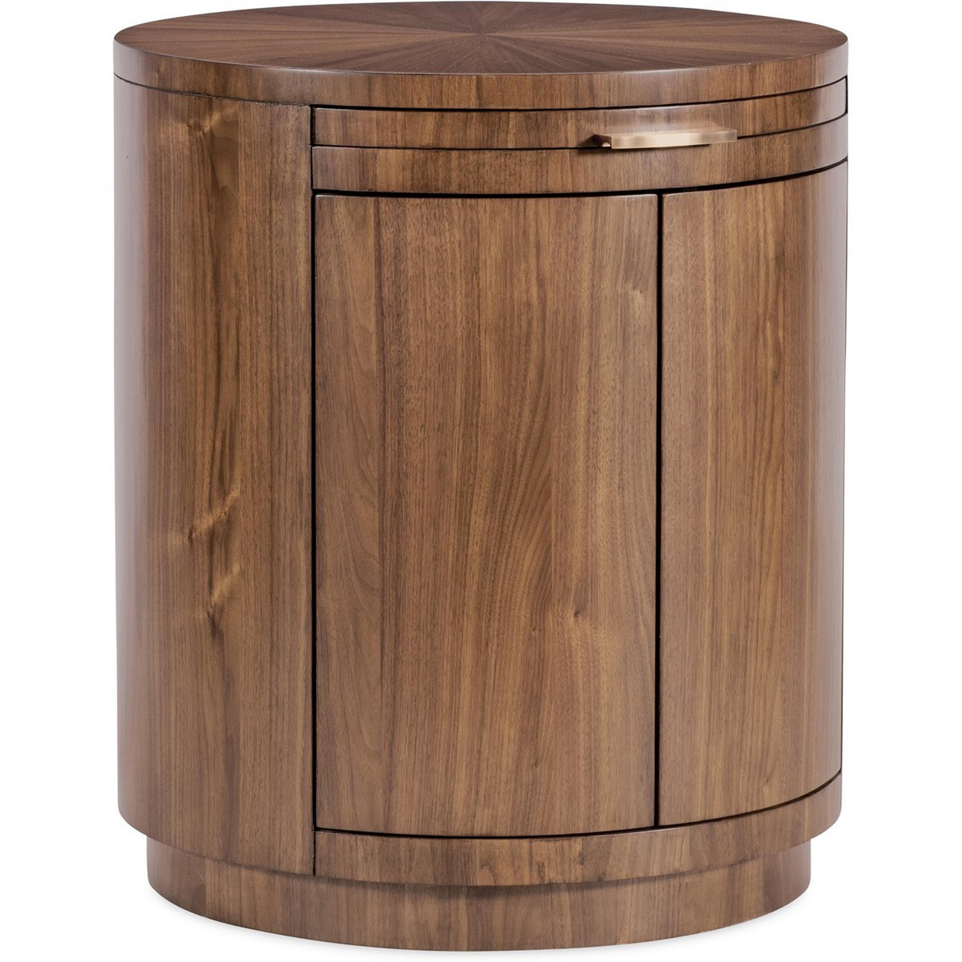 A Cecily Nightstand - Round with Dark Walnut / Brass color