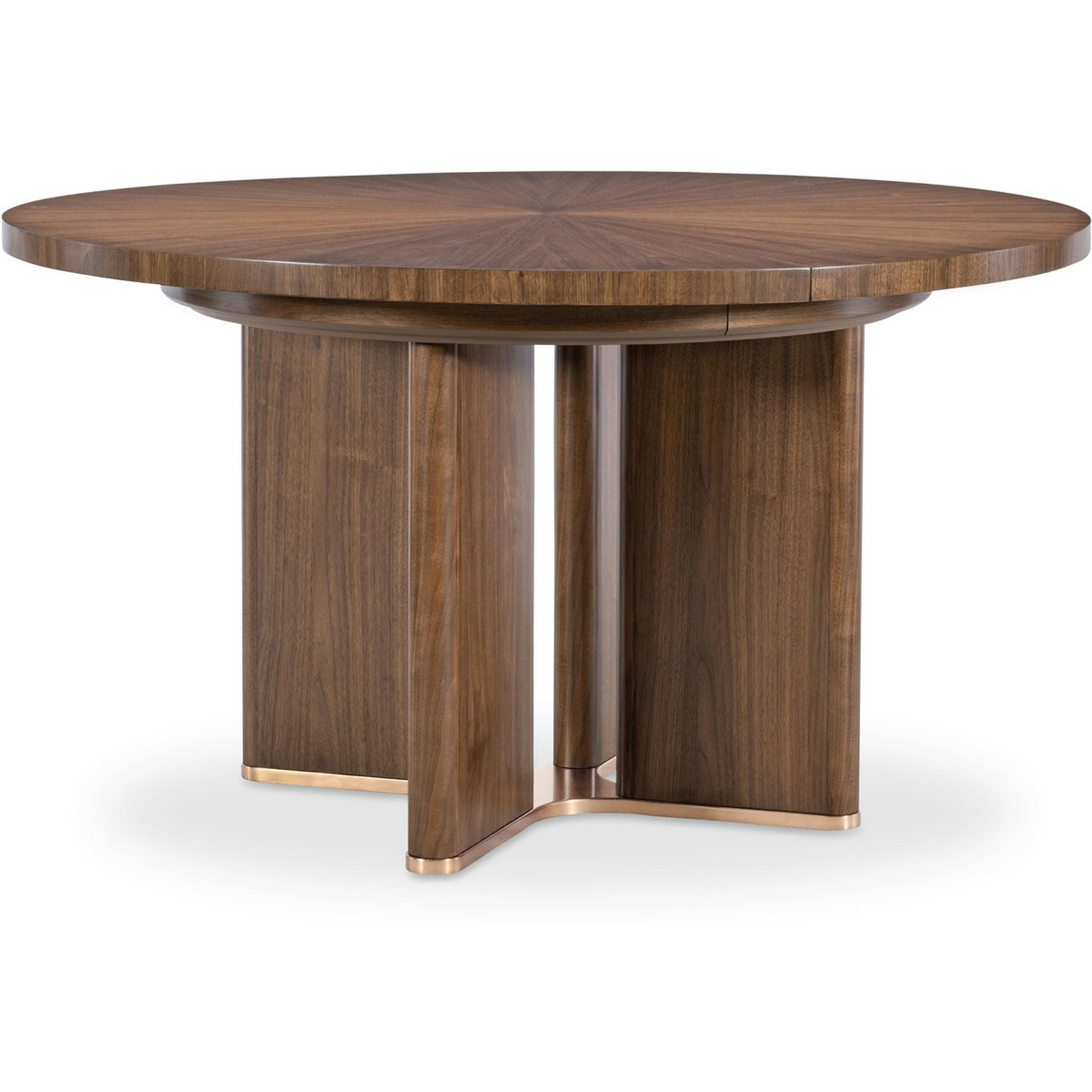 A Cecily Dining Table - Round with Dark Walnut / Brass color