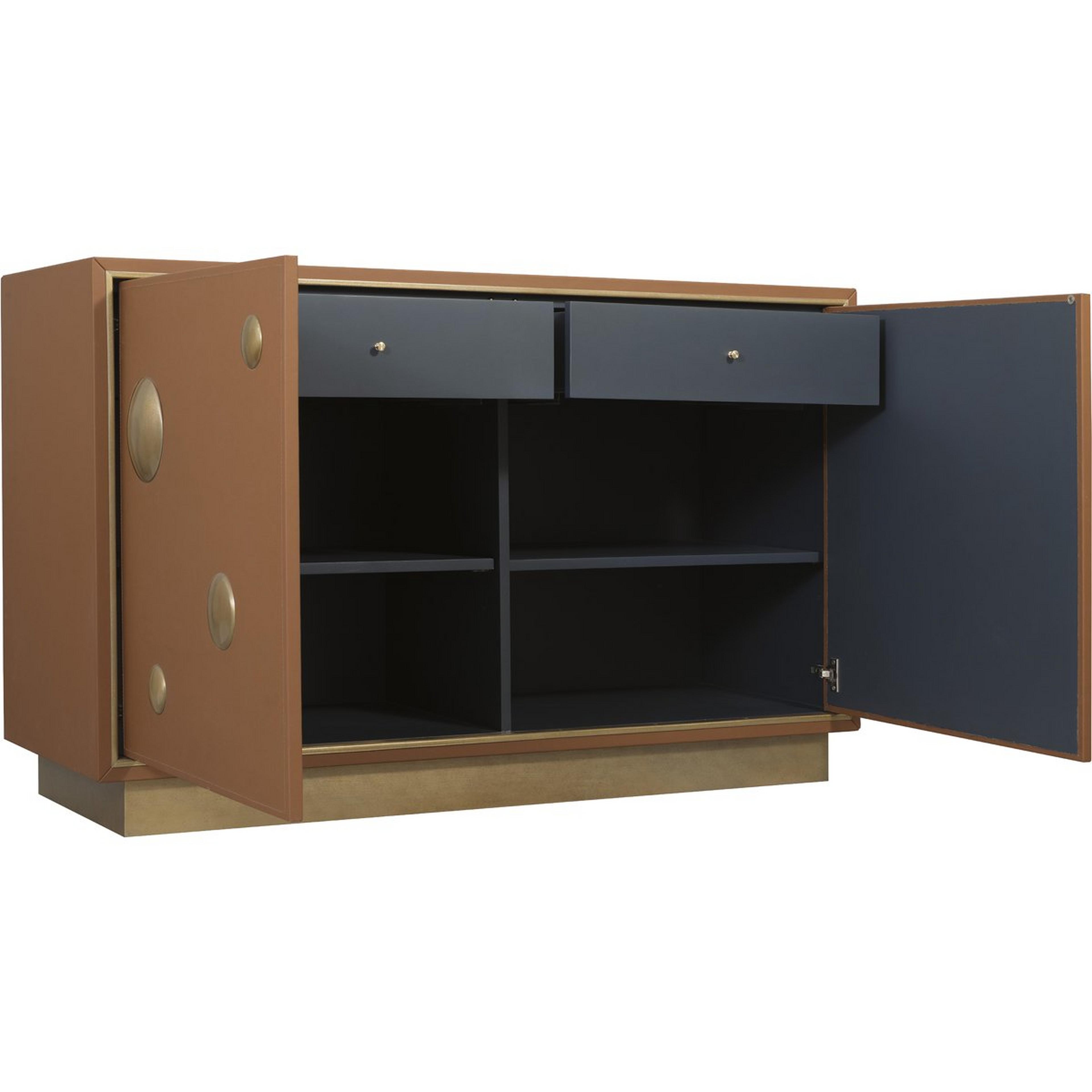 A Quilliam Buffet with Brown Leather / Gold color