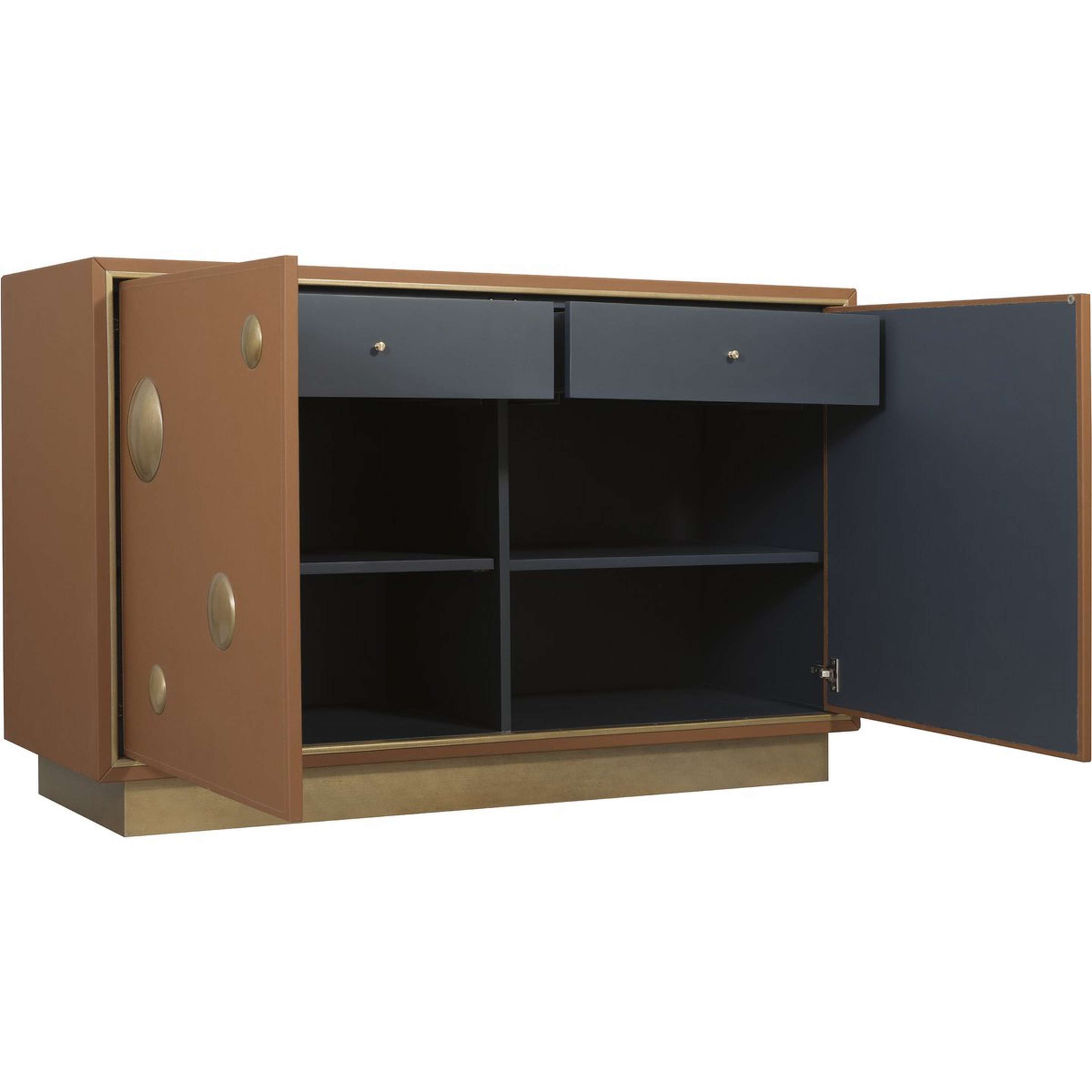 A Quilliam Buffet with Brown Leather / Gold color