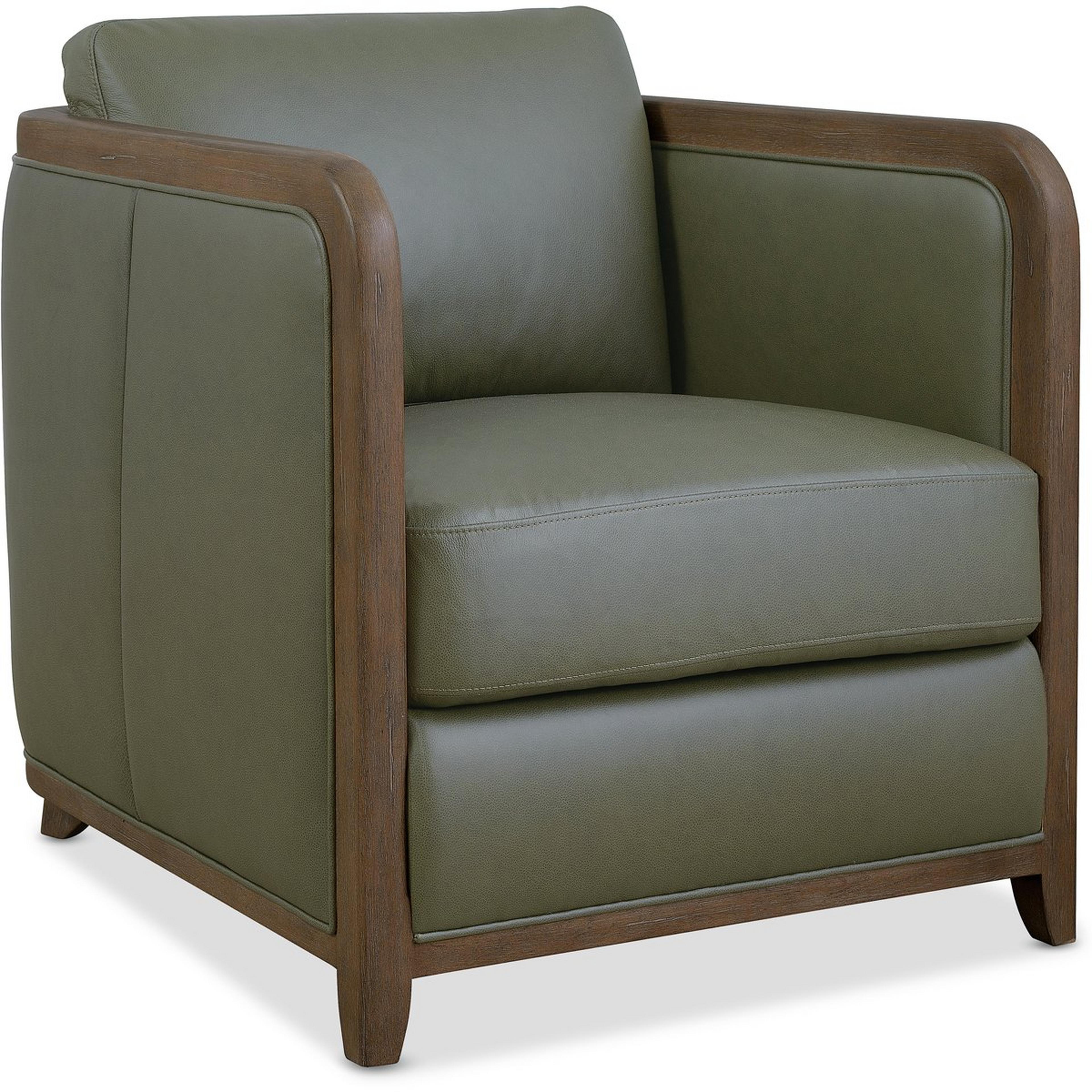 A Hereford Accent Chair with Brown Leather / Dark Wood color
