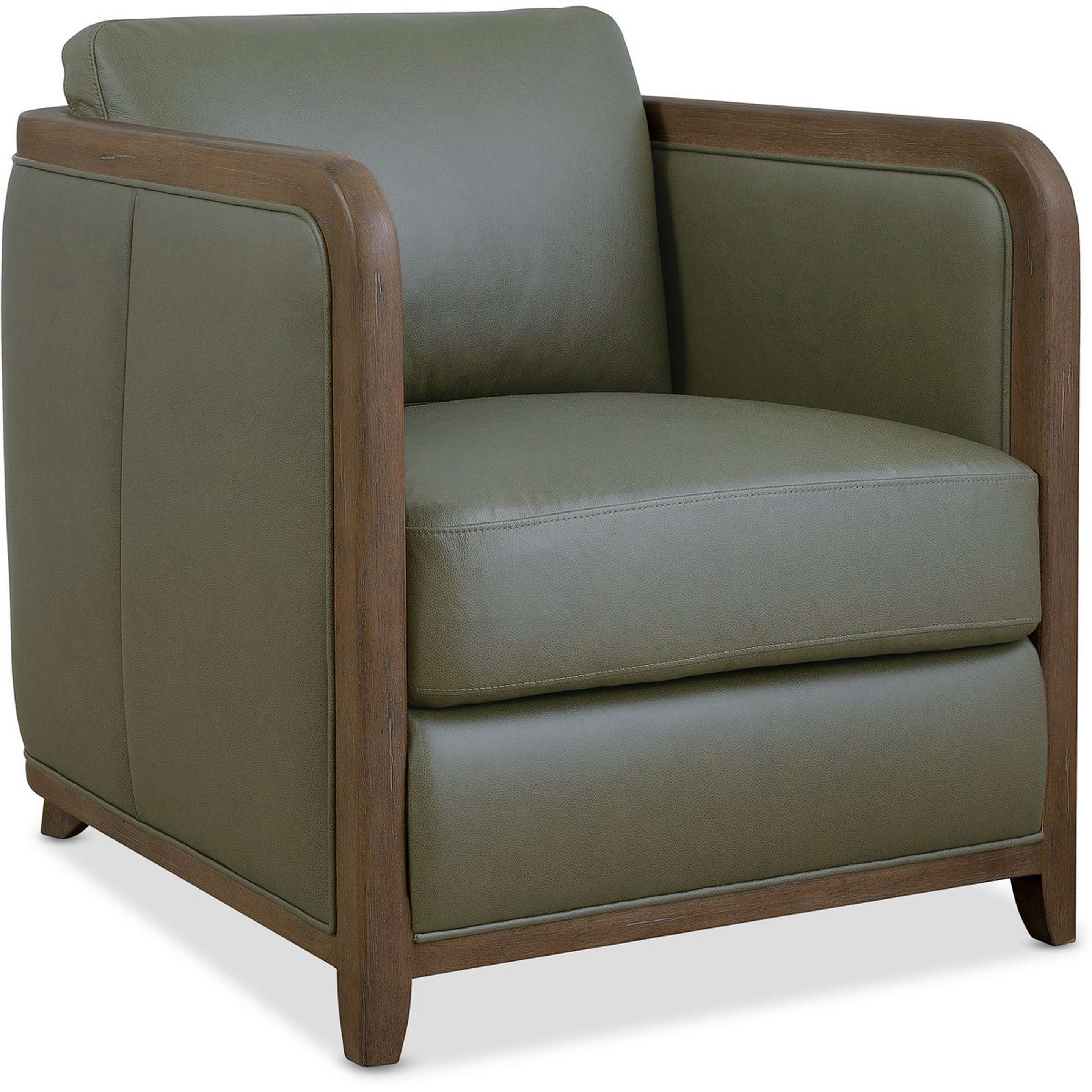 A Hereford Accent Chair with Brown Leather / Dark Wood color