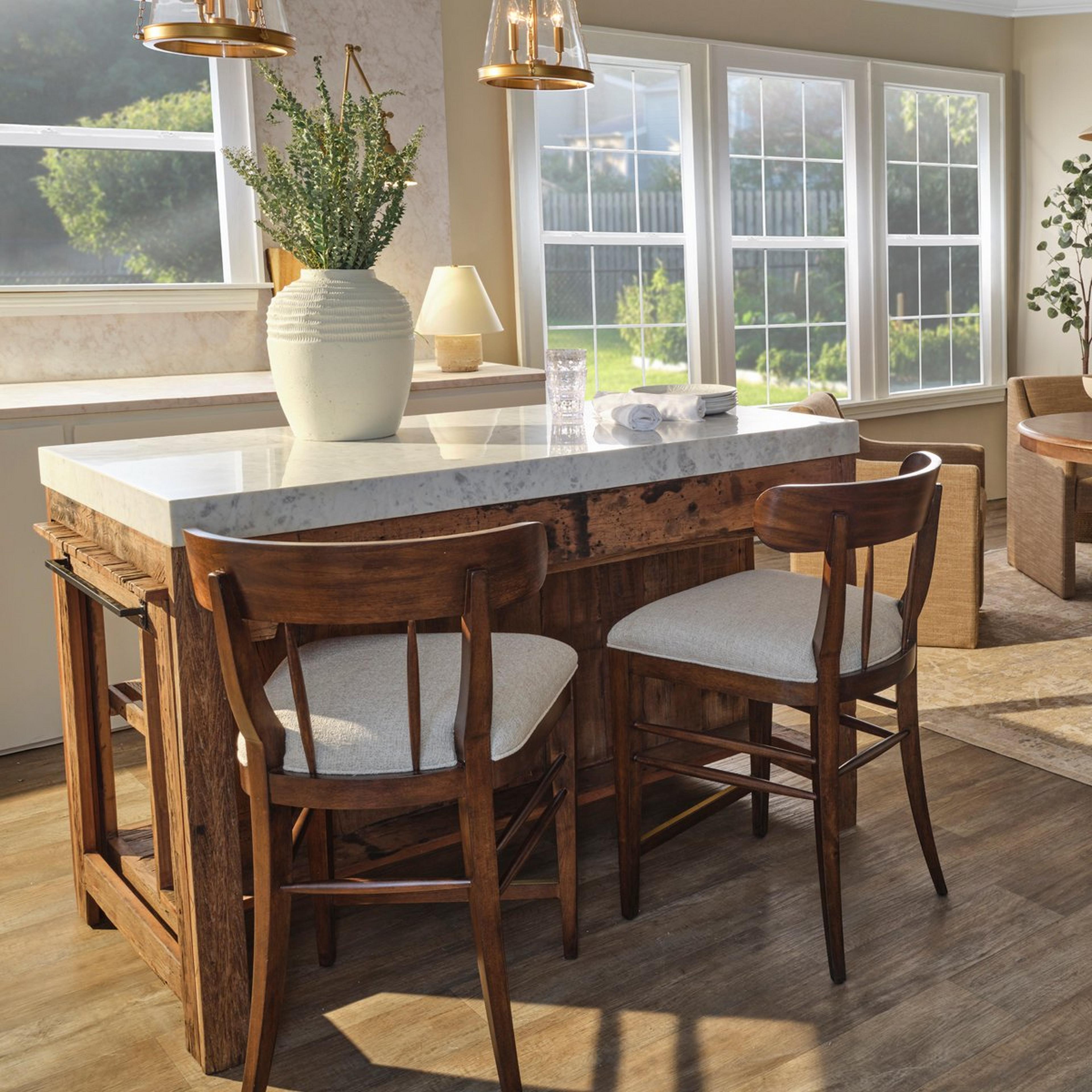 A Yorktown Kitchen Island with Natural Wood / White Marble color