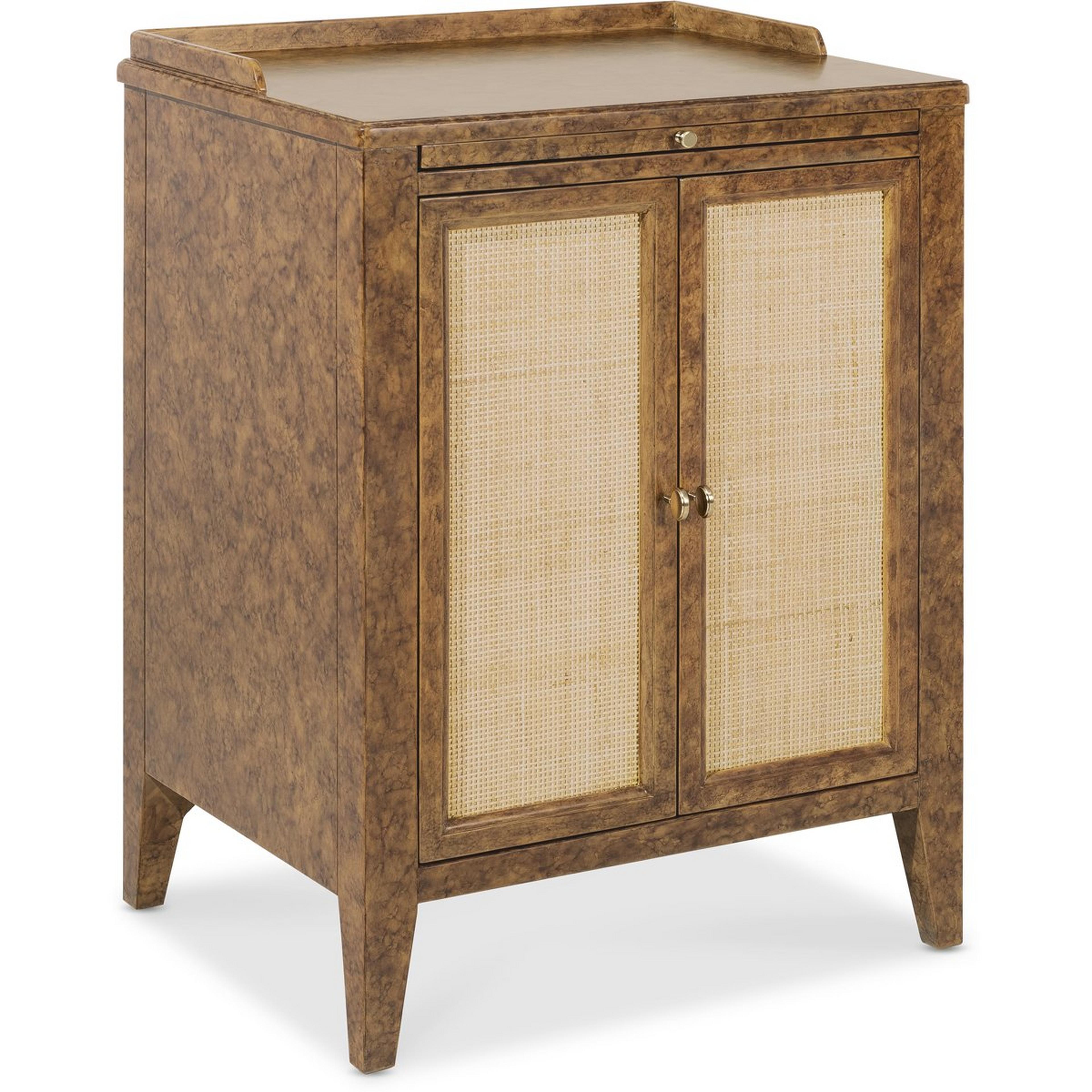 A Lambeth Cabinet with Mottled Brown / Natural Caning / Brass color