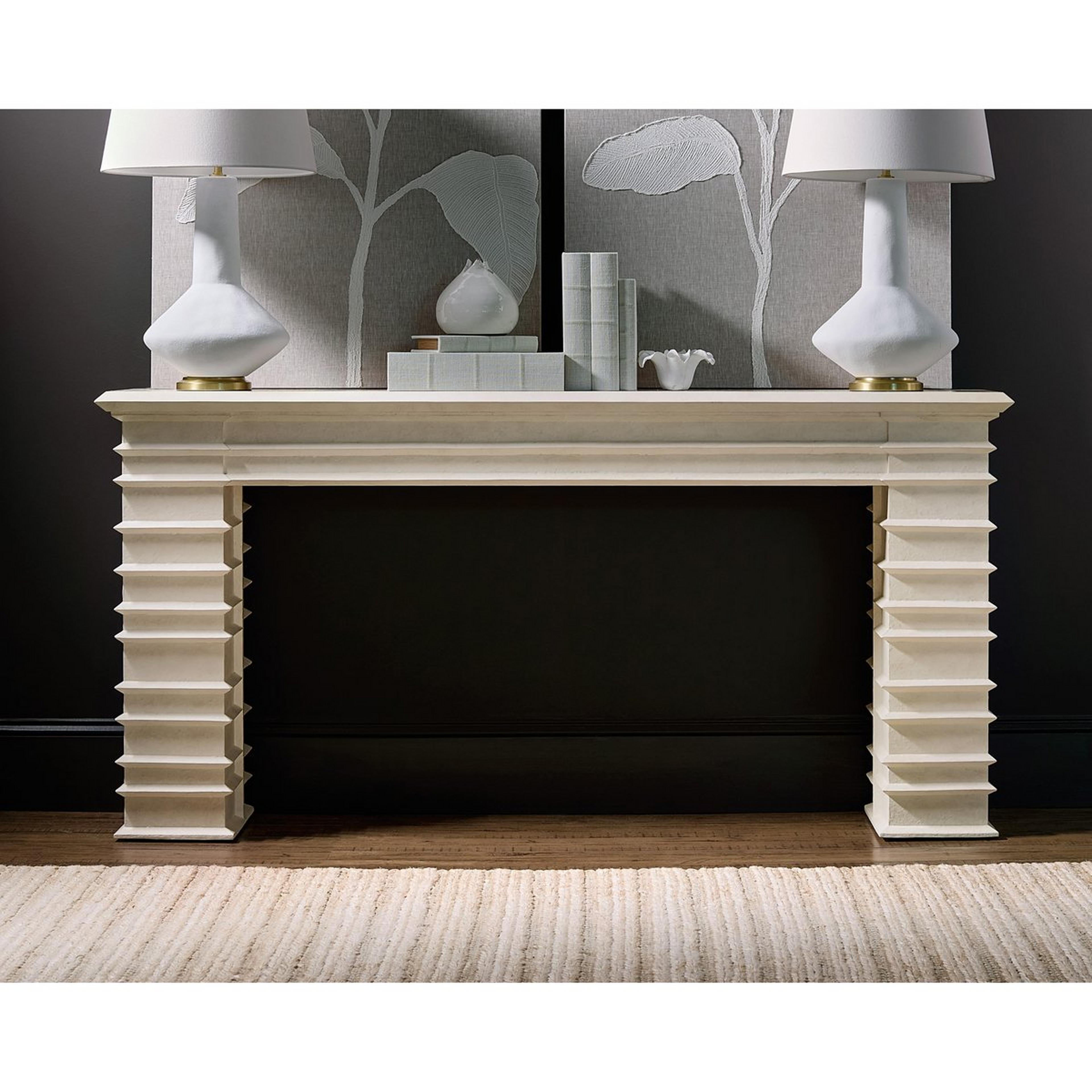 A Zenith Console Table with Textured Ivory White color