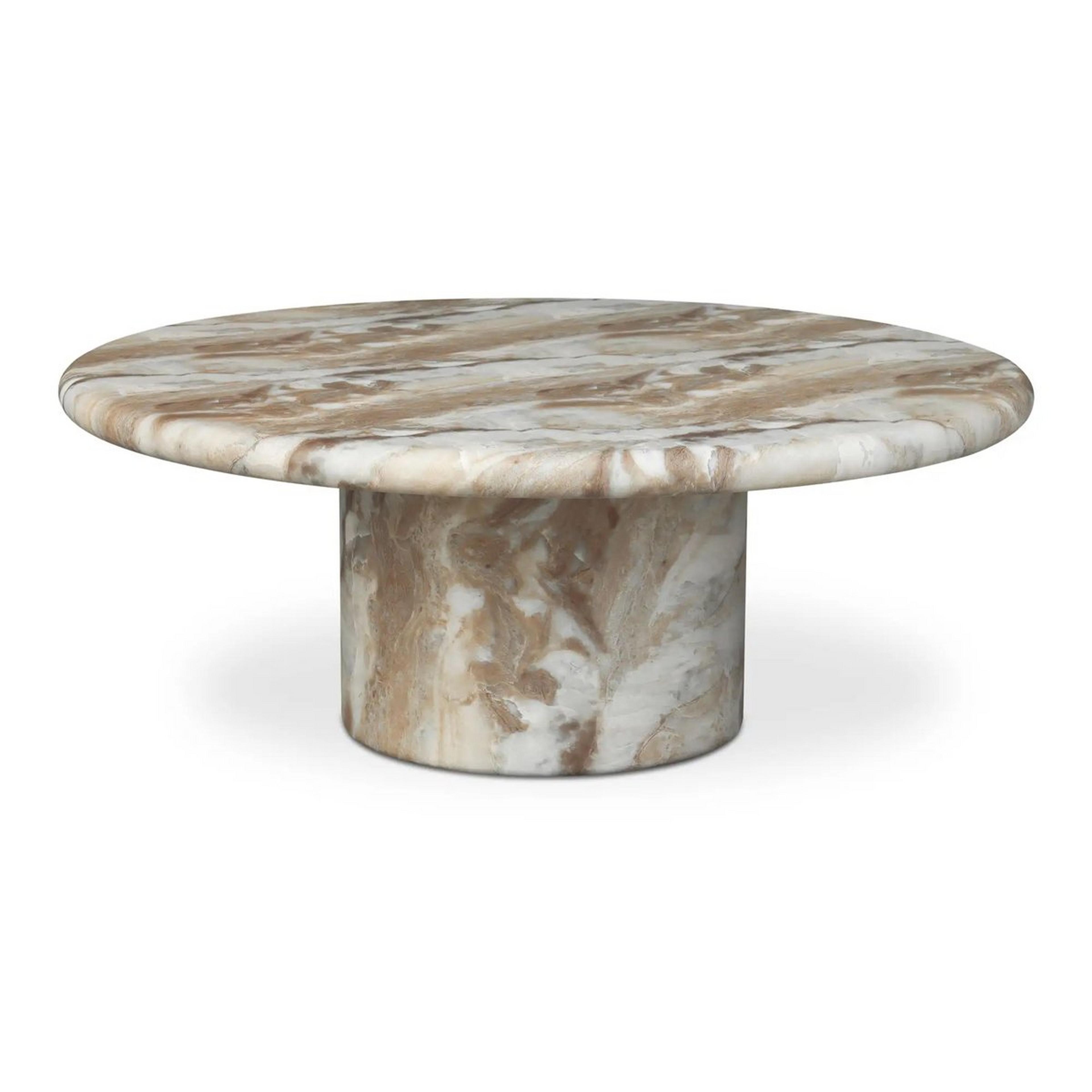 A Galatea Outdoor Coffee Table with Brown Swirl Concrete color