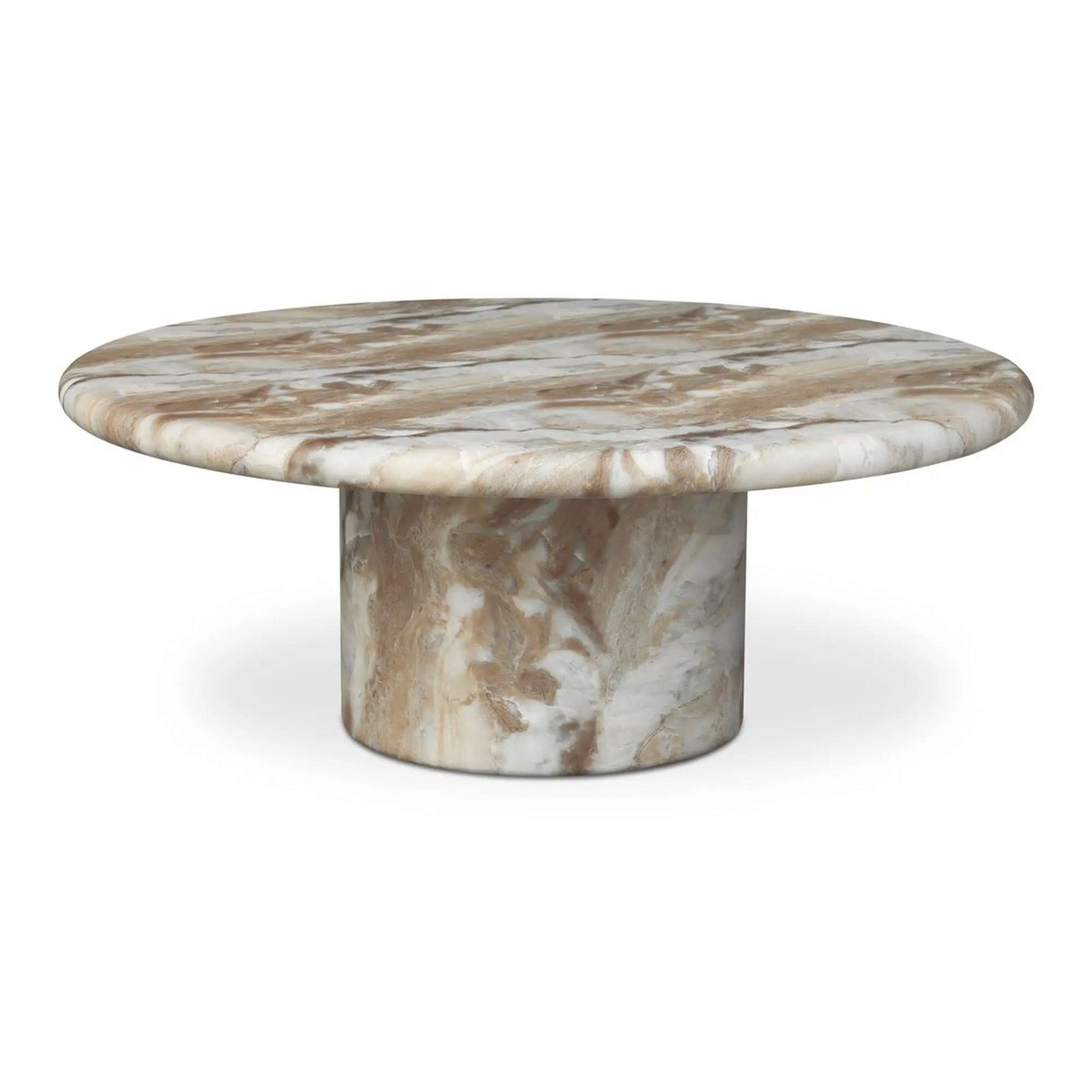 A Galatea Outdoor Coffee Table with Brown Swirl Concrete color
