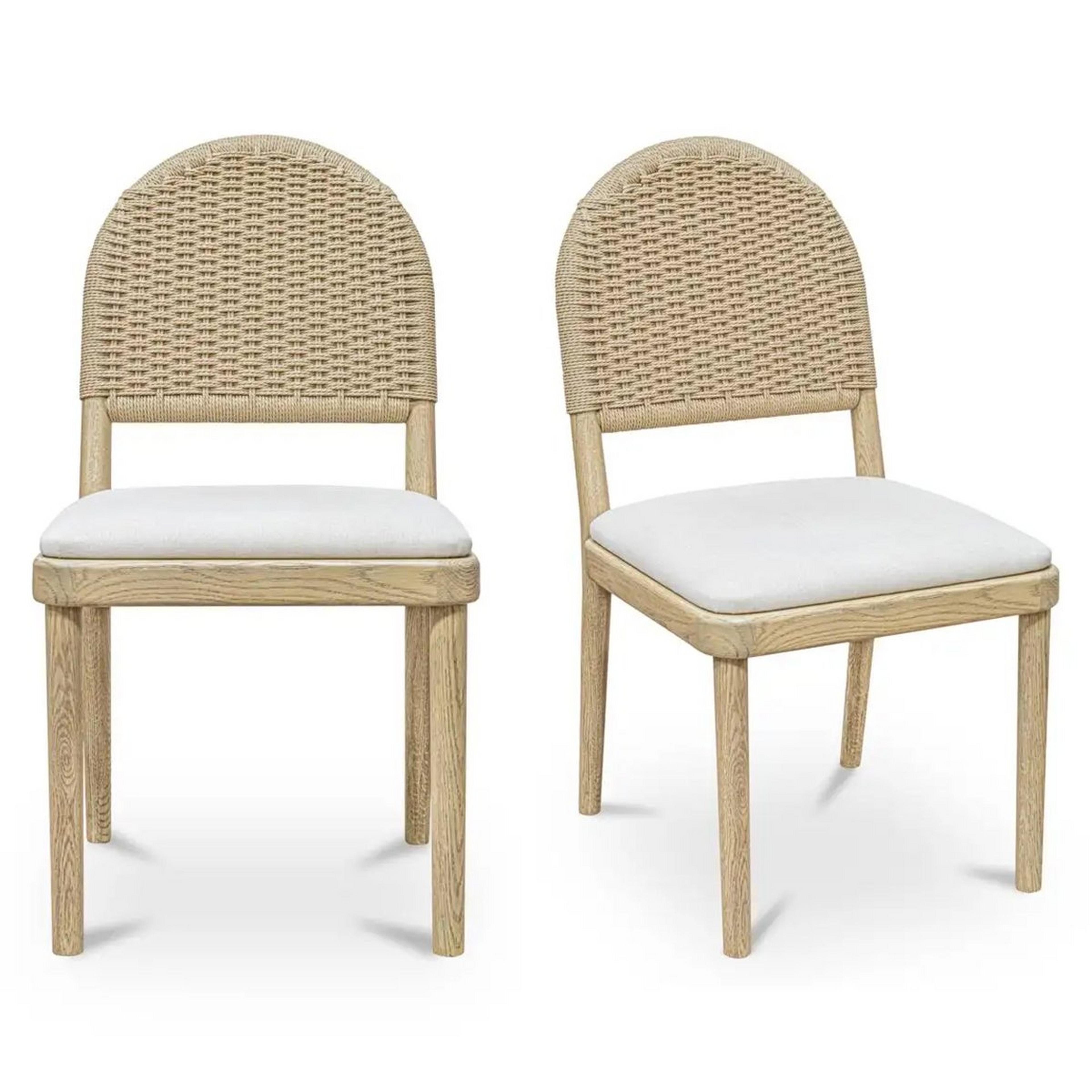 A Eleos Dining Chair - Set of 2 with Oak / Natural Paper Cord / Beige color
