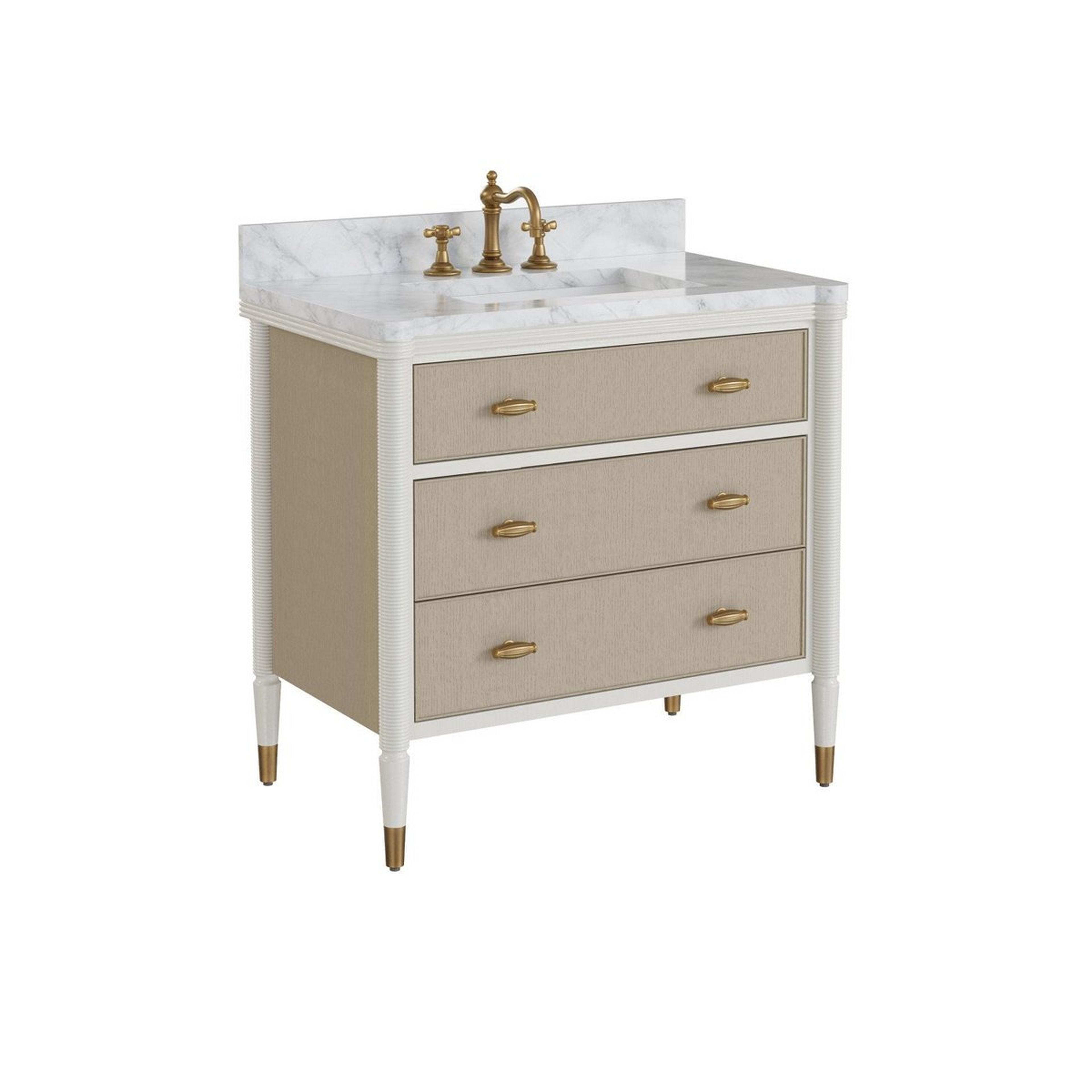 A Tiphaine 36" Bath Vanity with Off-White Marble/ Natural / White / Polished Brass color