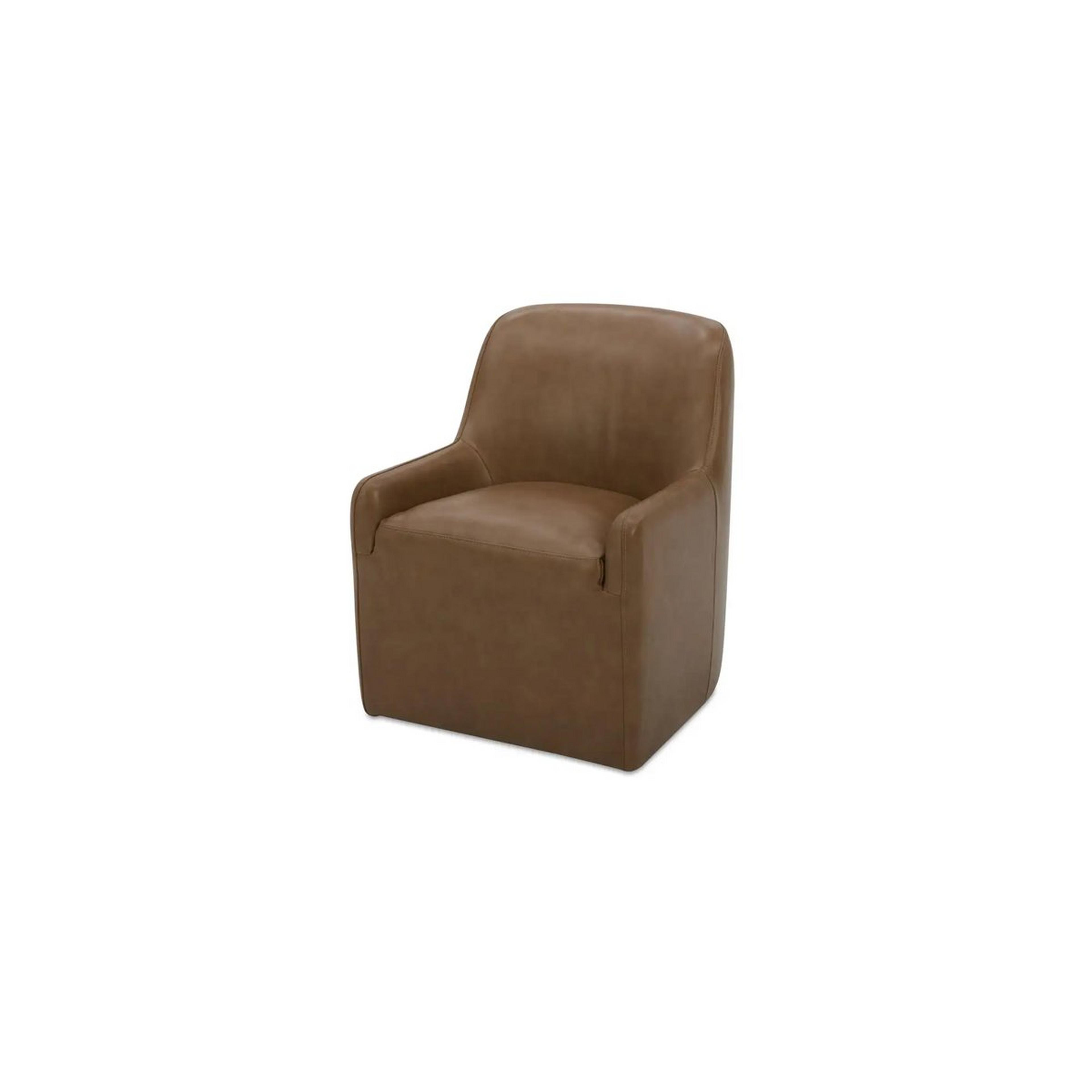 A Hecuba Rolling Dining Chair - Leather with Dark Tan Leather color