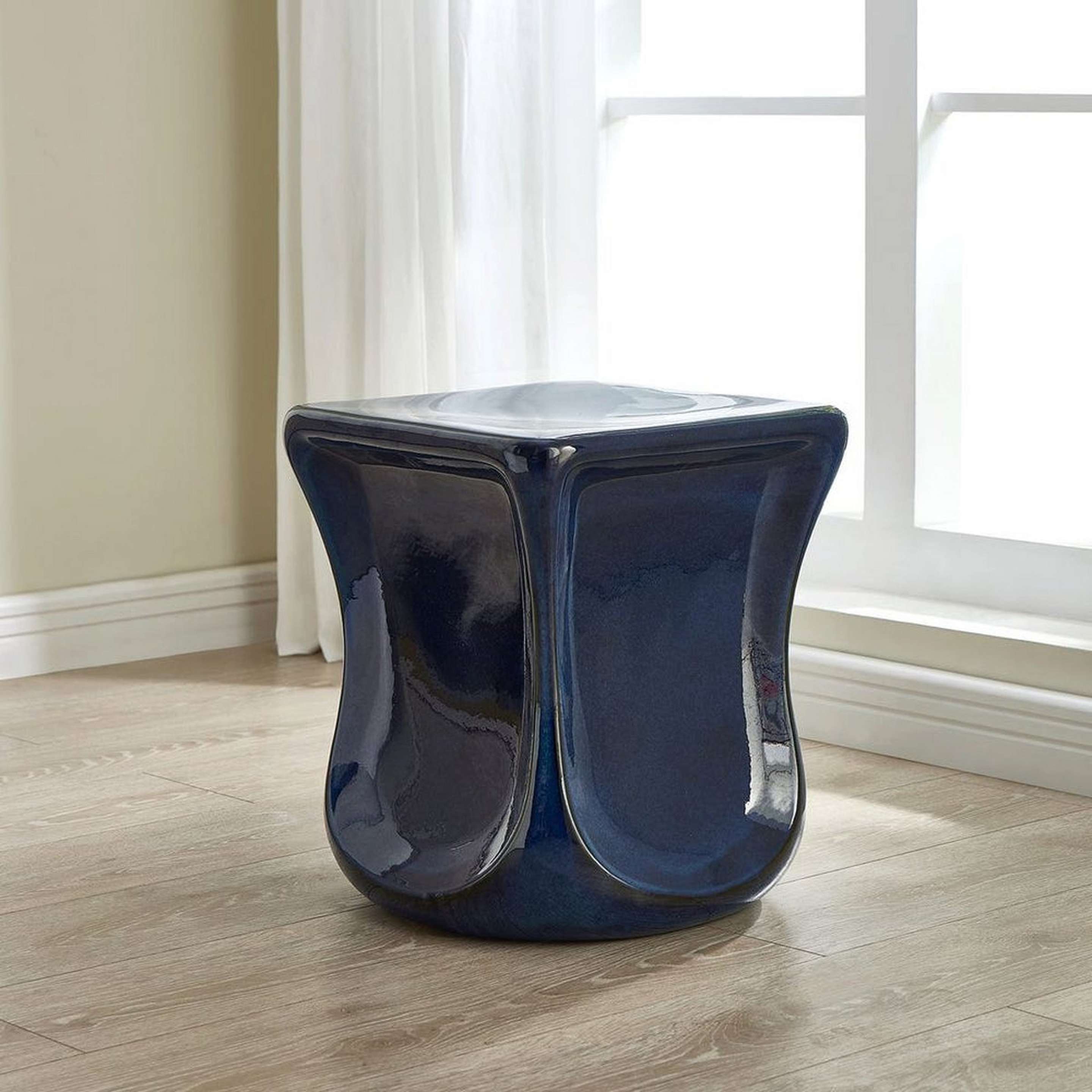 A Lunes Indoor / Outdoor Stool with Blue Glaze color