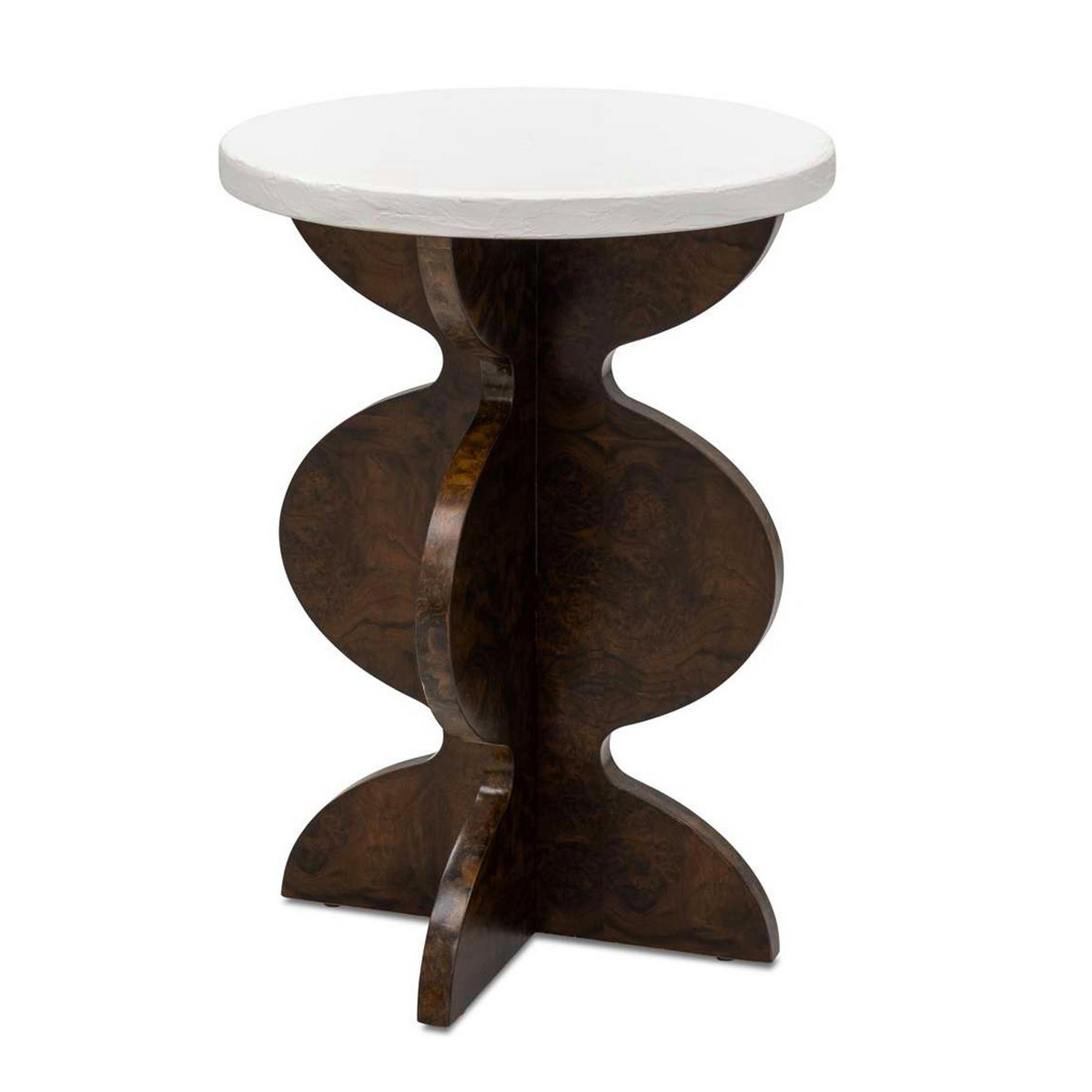 A Shea End Table with Textured White / Brown Walnut Burl color