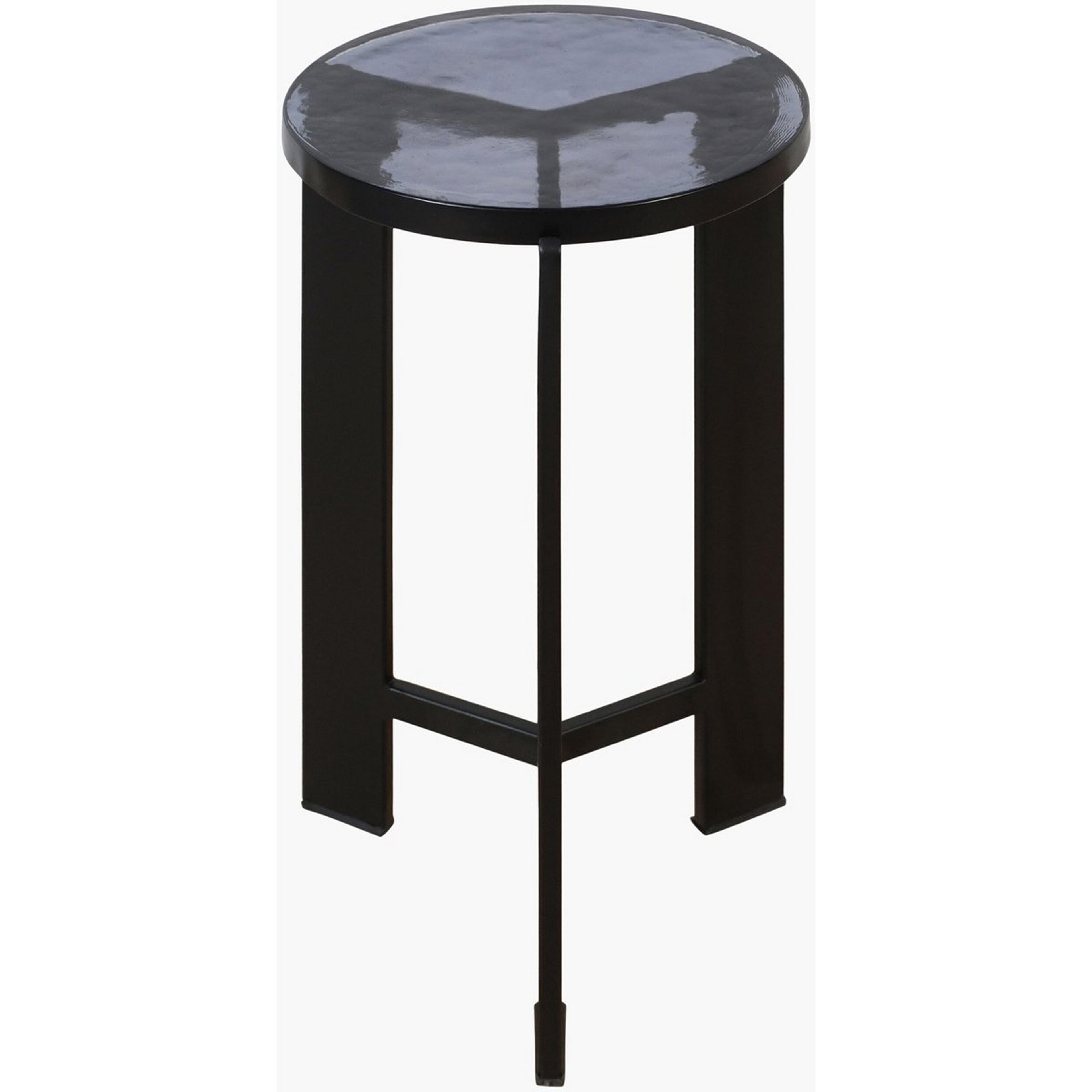 A Thiago End Table - Glass with Blue Tinted Glass / Black color